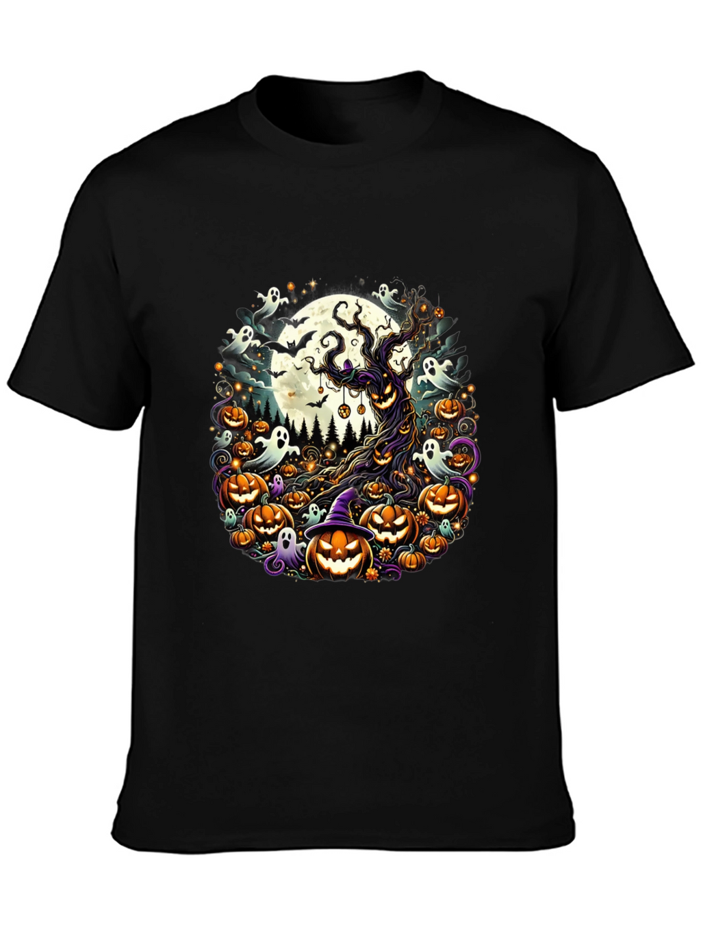Halloween Tee: Spooky Tree & Pumpkins Design