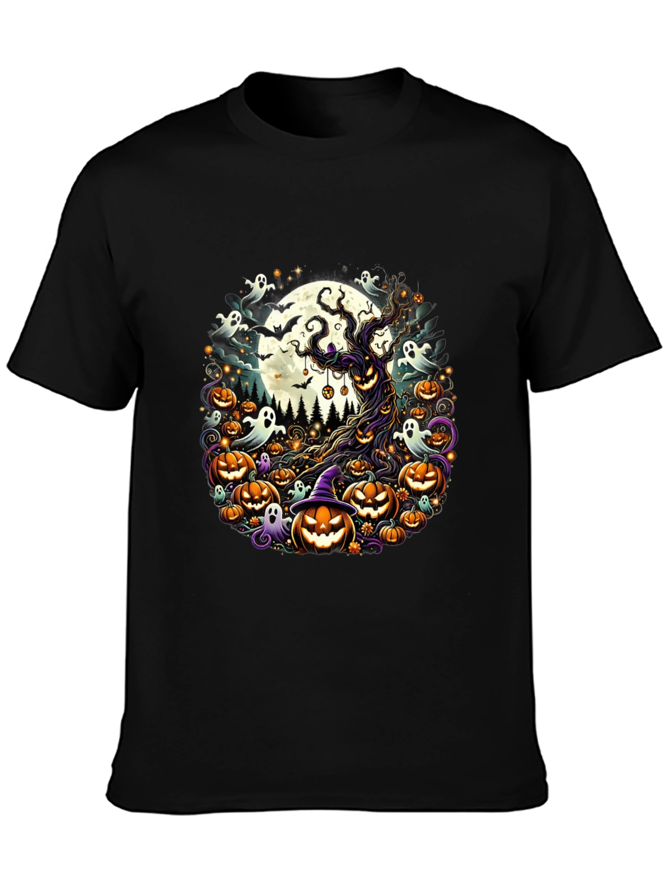 Halloween Tee: Spooky Tree & Pumpkins Design