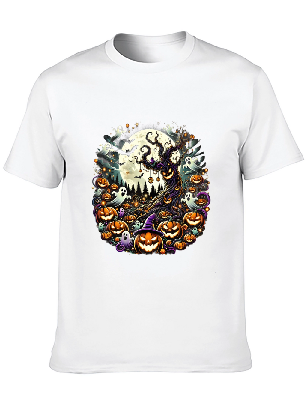 Halloween Tee: Spooky Tree & Pumpkins Design