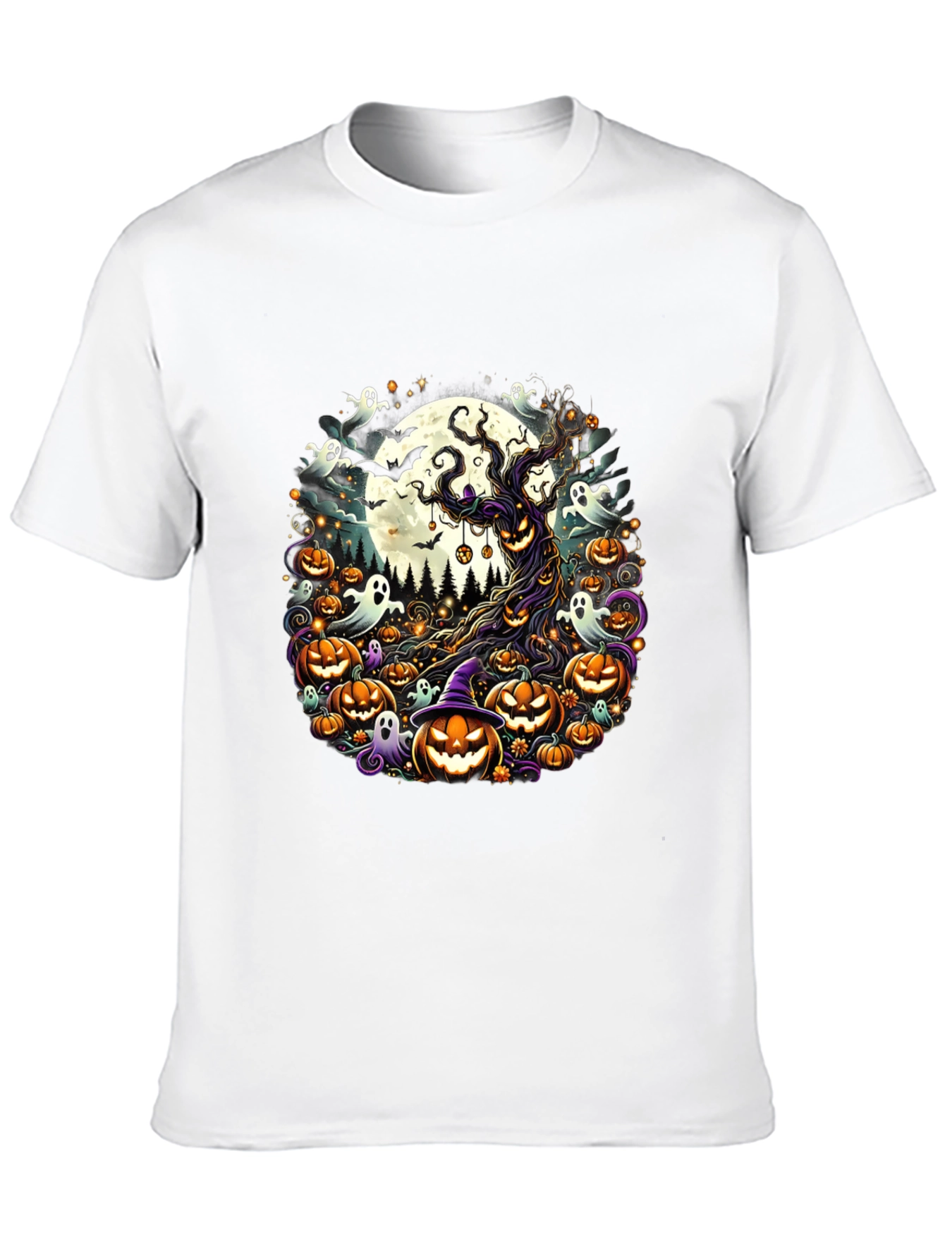 Halloween Tee: Spooky Tree & Pumpkins Design