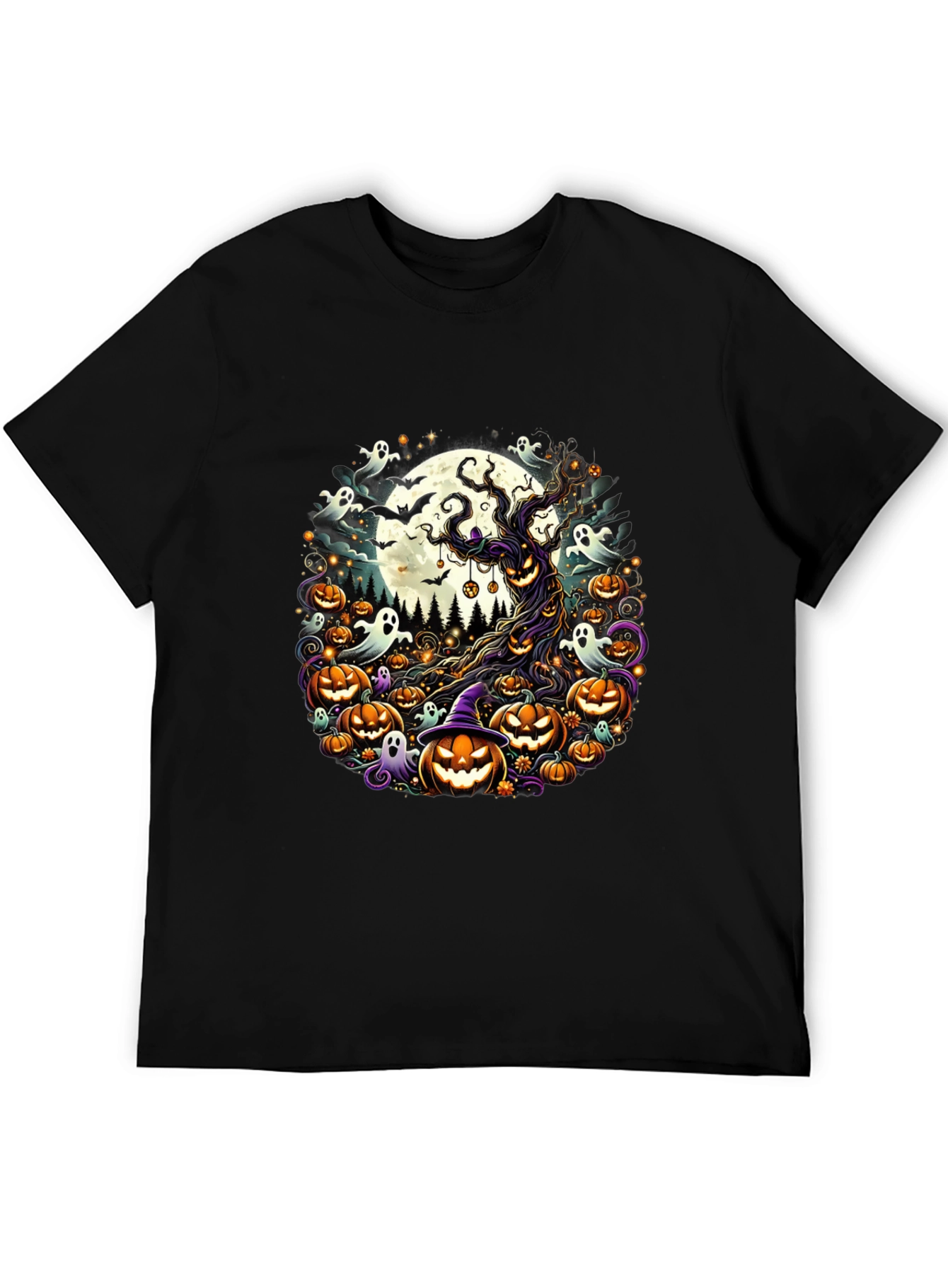 Halloween Tee: Spooky Tree & Pumpkins Design