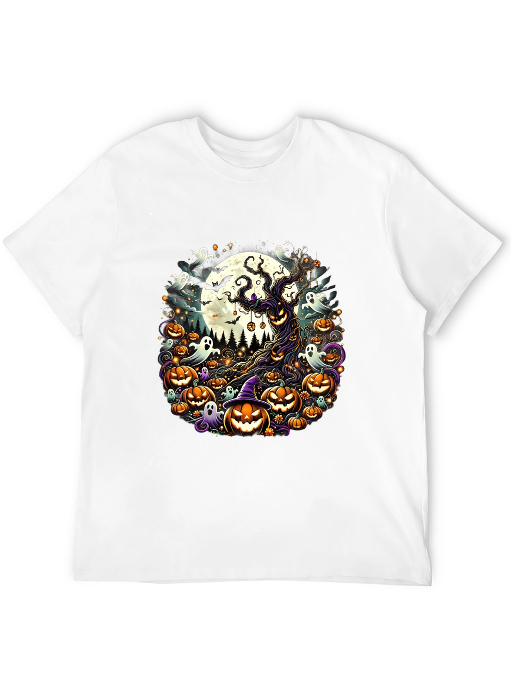 Halloween Tee: Spooky Tree & Pumpkins Design