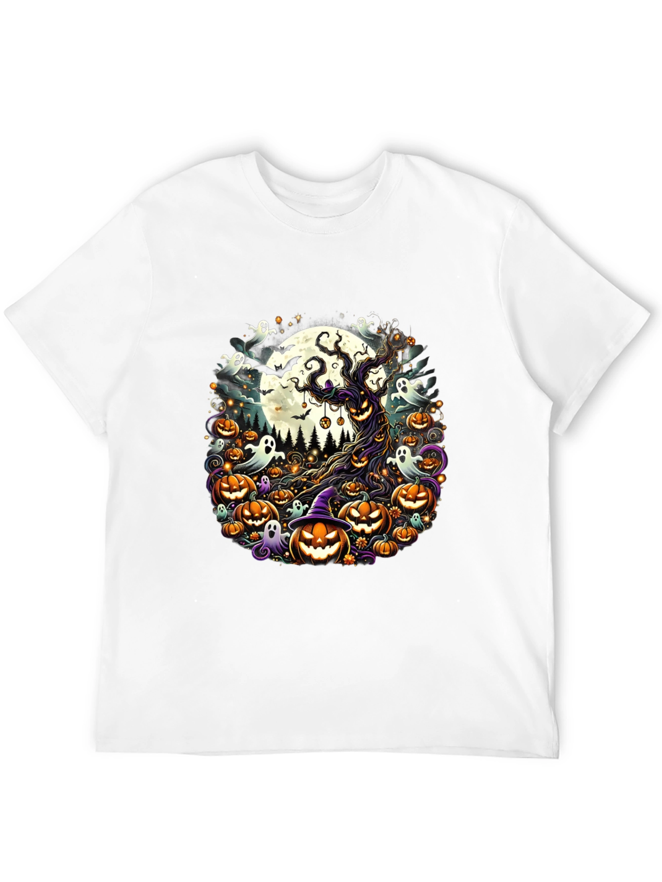 Halloween Tee: Spooky Tree & Pumpkins Design