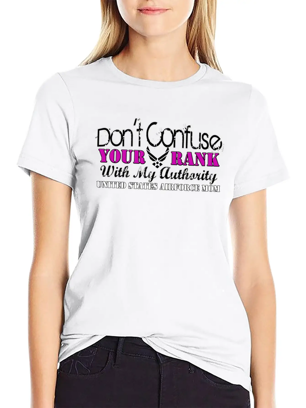 Air Force Mom Don't Confuse Your Rank With My Breathable Graphic T-Shirt – Perfect For Casual Days