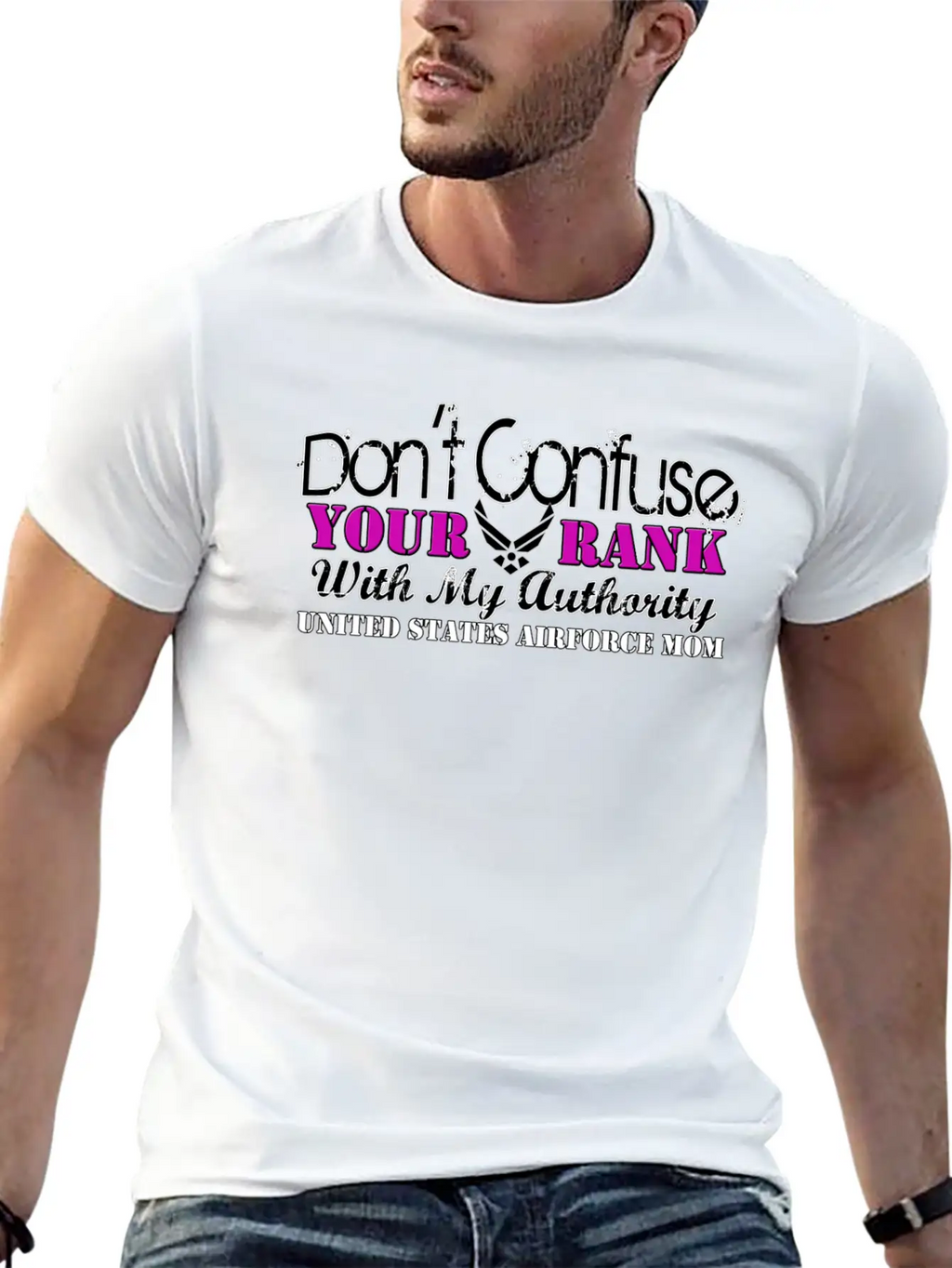 Air Force Mom Don't Confuse Your Rank With My Breathable Graphic T-Shirt – Perfect For Casual Days
