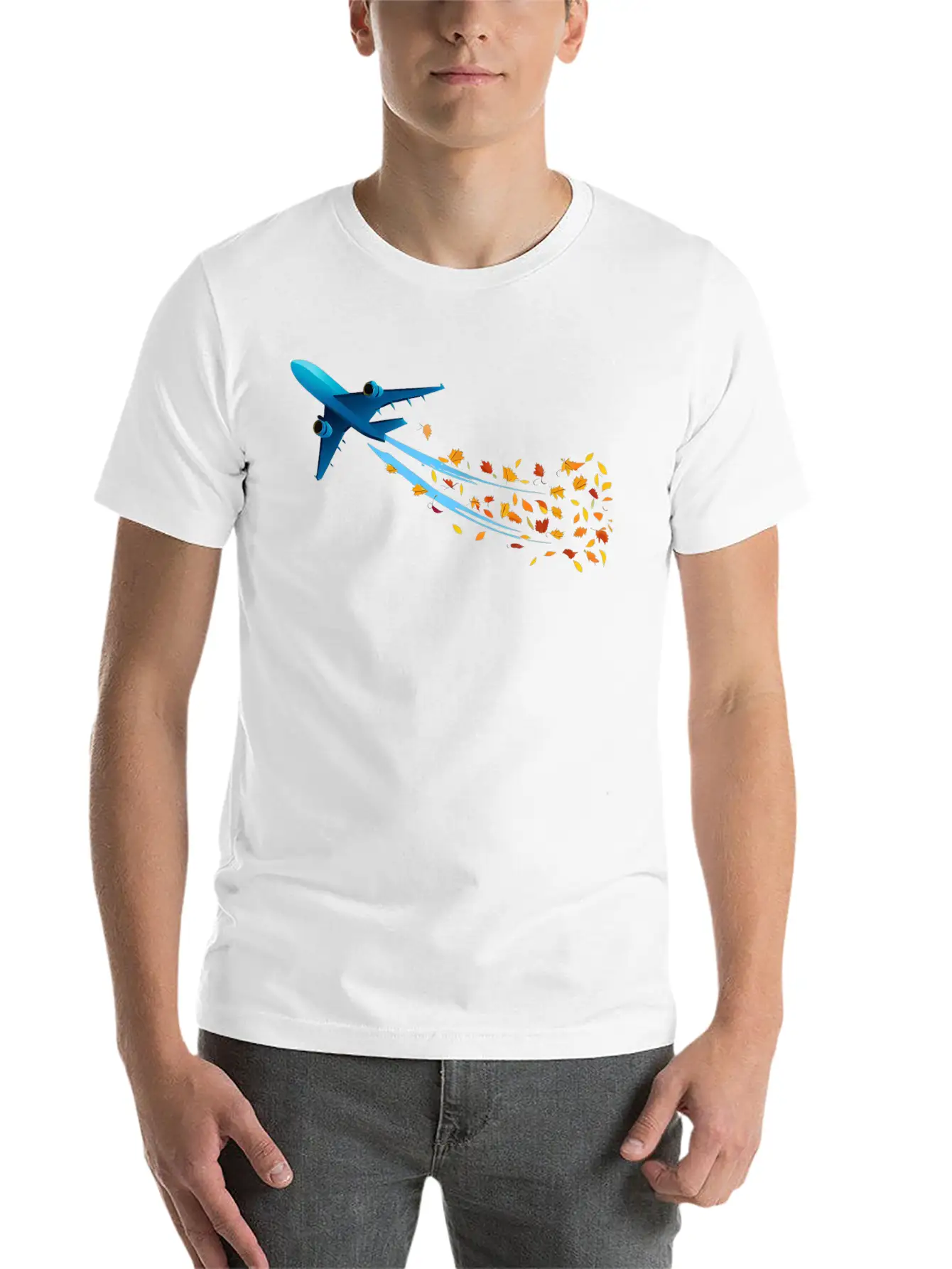 Airplane With Autumn Leaves Classic Cotton Tee – Unisex Comfort For Any Season