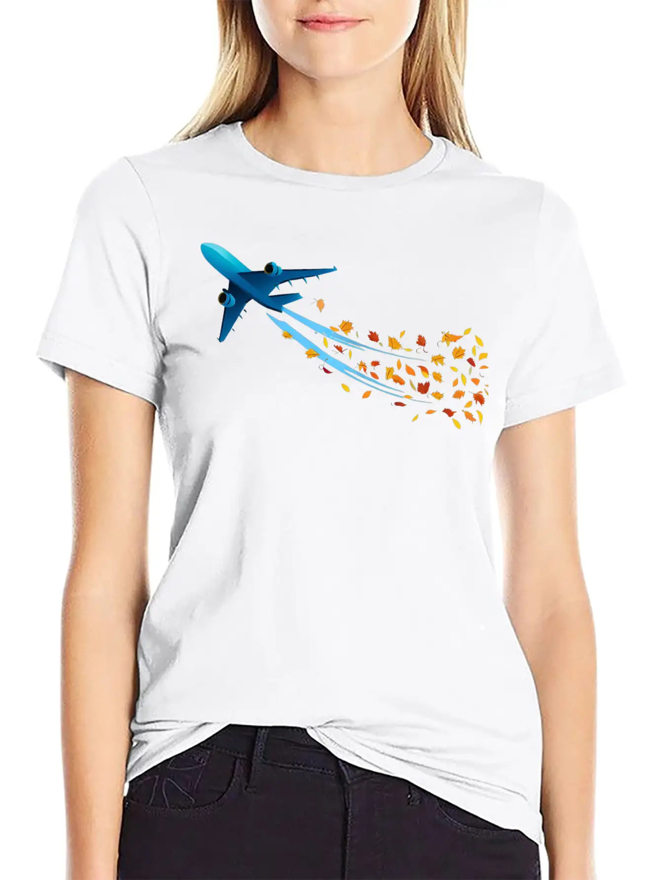 Airplane With Autumn Leaves Classic Cotton Tee – Unisex Comfort For Any Season