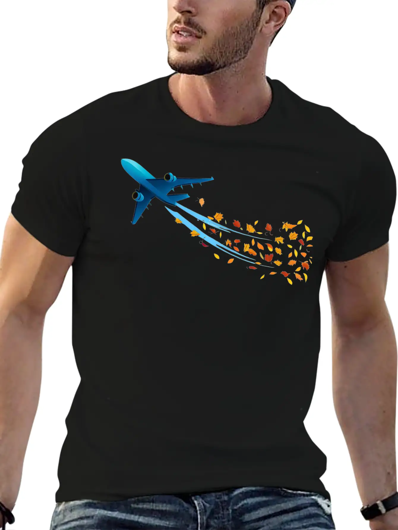 Airplane With Autumn Leaves Classic Cotton Tee – Unisex Comfort For Any Season