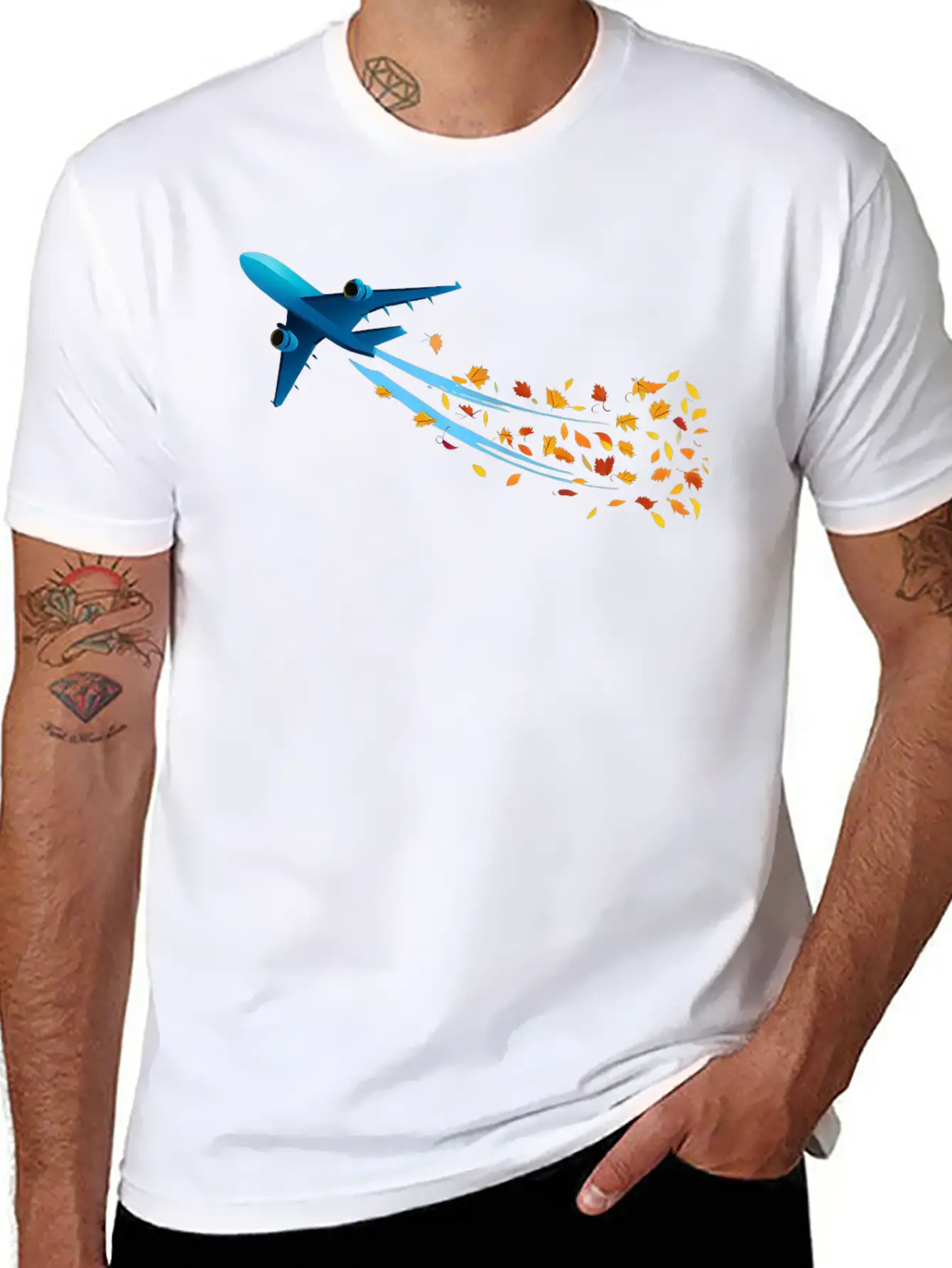 Airplane With Autumn Leaves Classic Cotton Tee – Unisex Comfort For Any Season