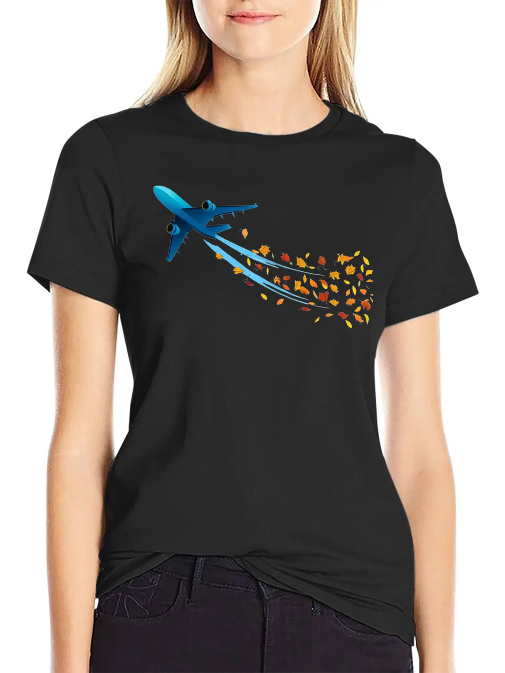 Airplane With Autumn Leaves Classic Cotton Tee – Unisex Comfort For Any Season