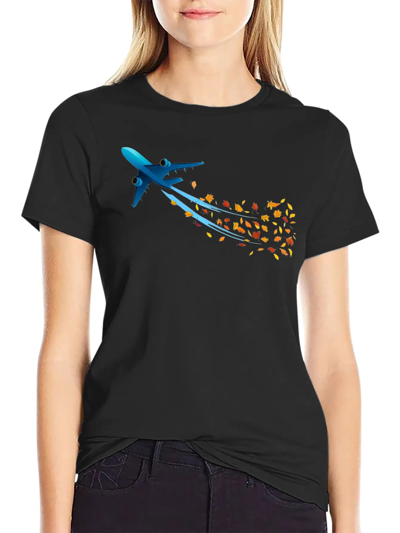 Airplane With Autumn Leaves Classic Cotton Tee – Unisex Comfort For Any Season