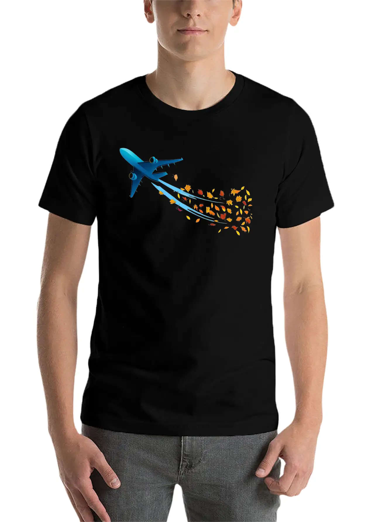 Airplane With Autumn Leaves Classic Cotton Tee – Unisex Comfort For Any Season