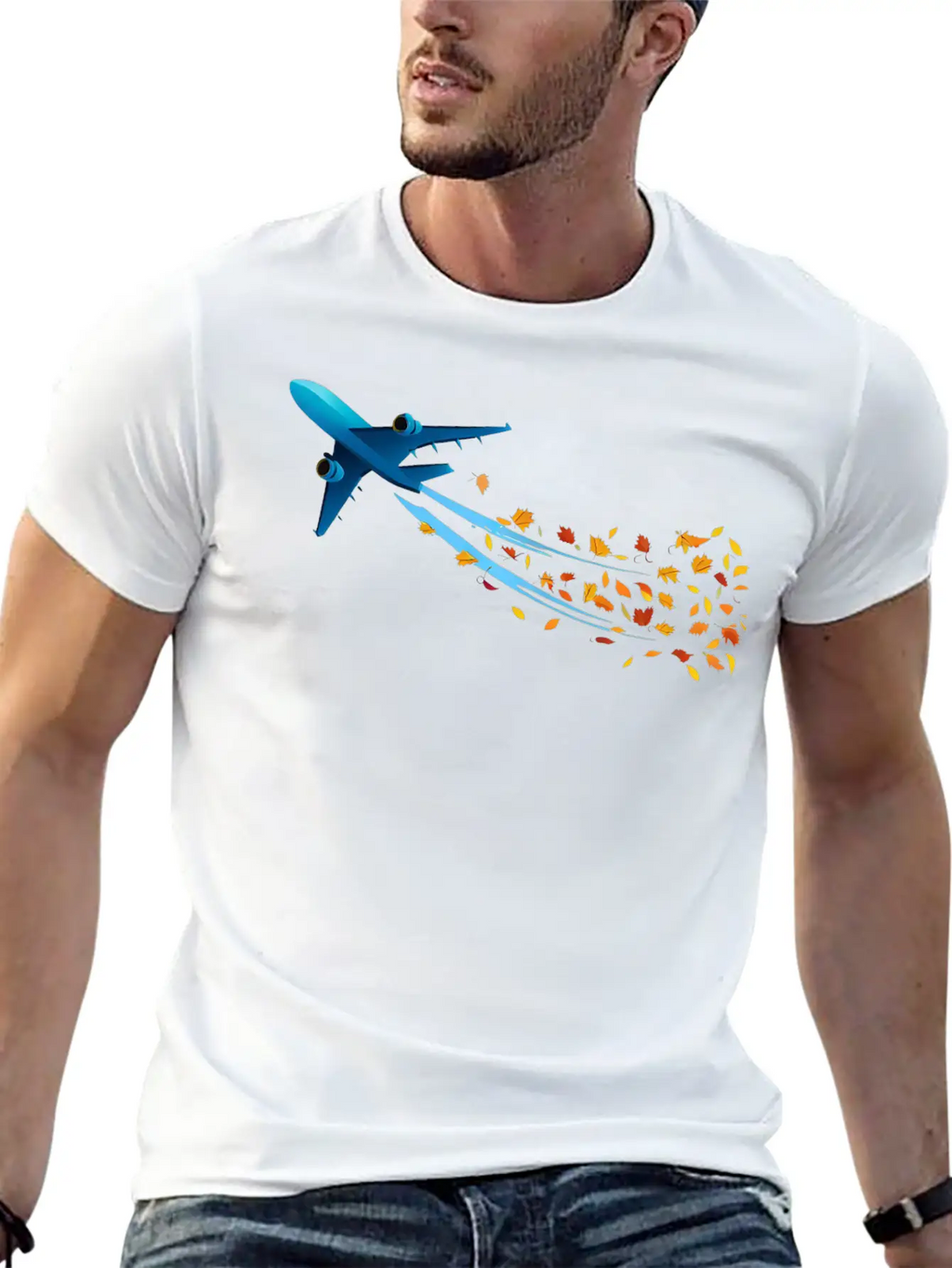 Airplane With Autumn Leaves Classic Cotton Tee – Unisex Comfort For Any Season