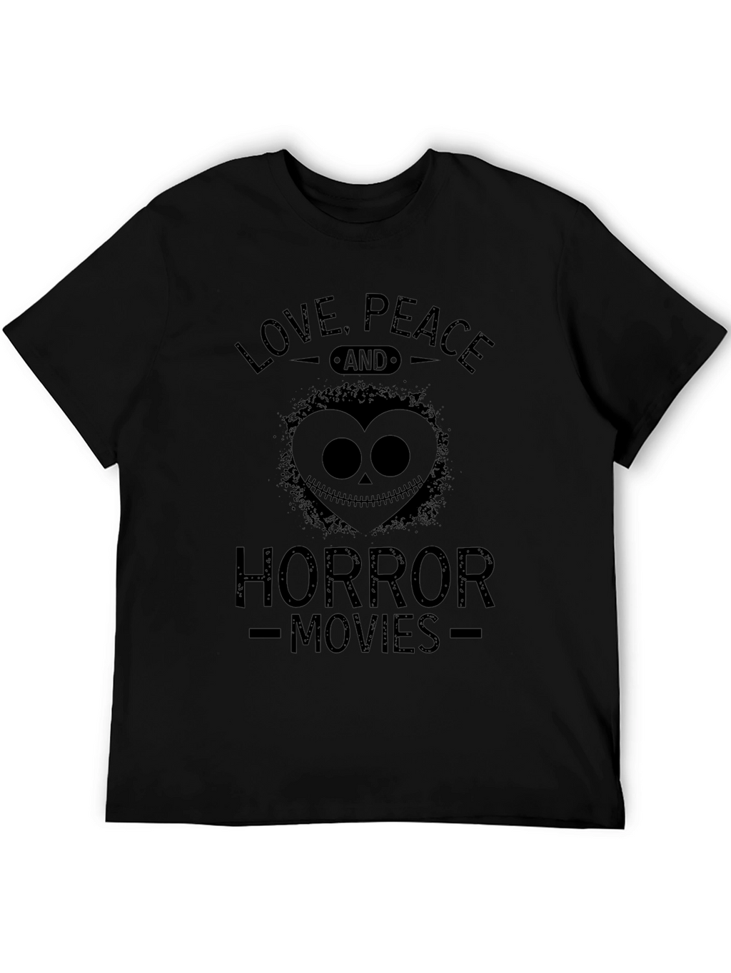 Love Peace Horror Movies Black Graphic T-Shirt