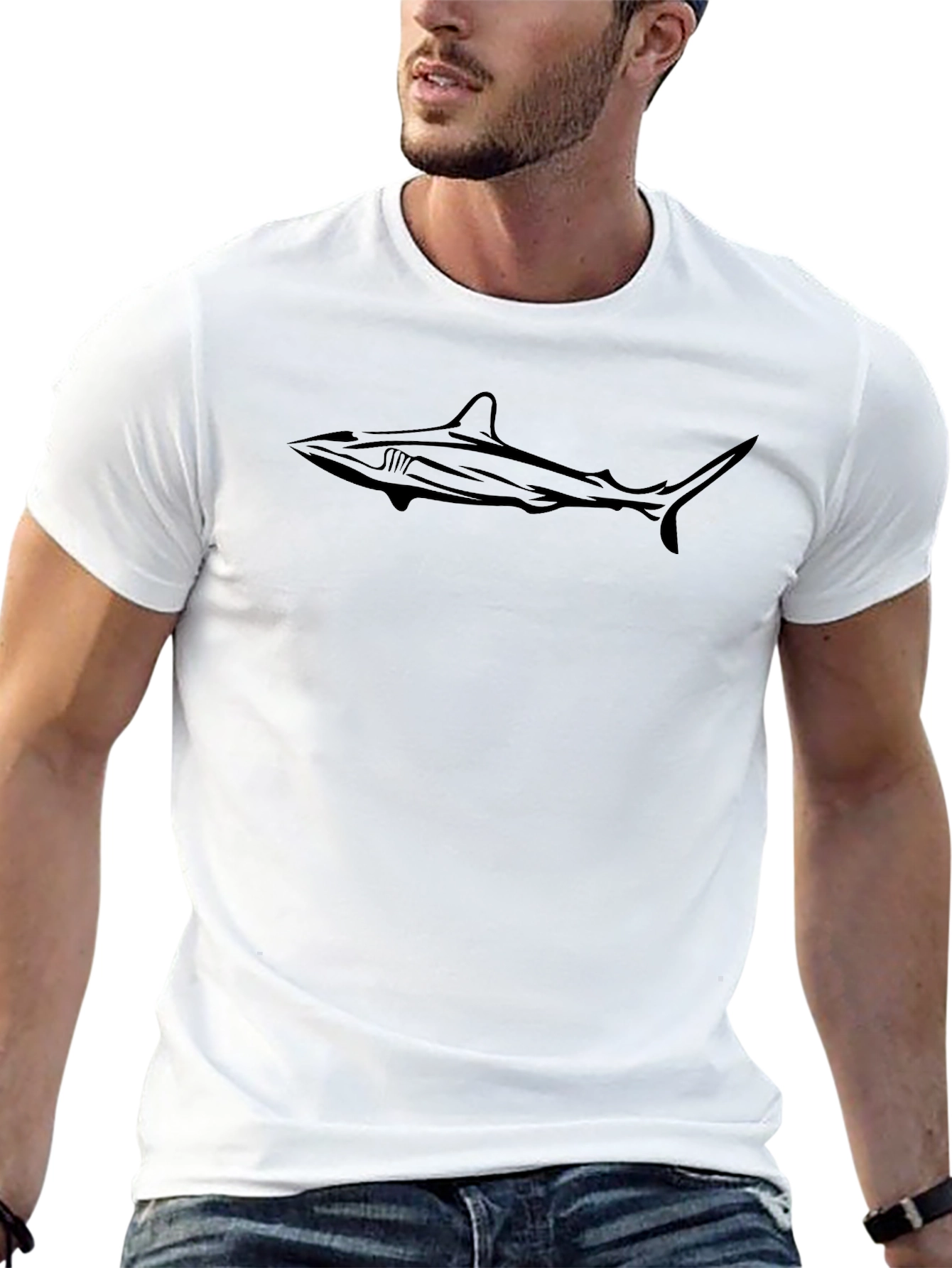 Mens Black Shark Graphic Tee - Stylish Casual Wear