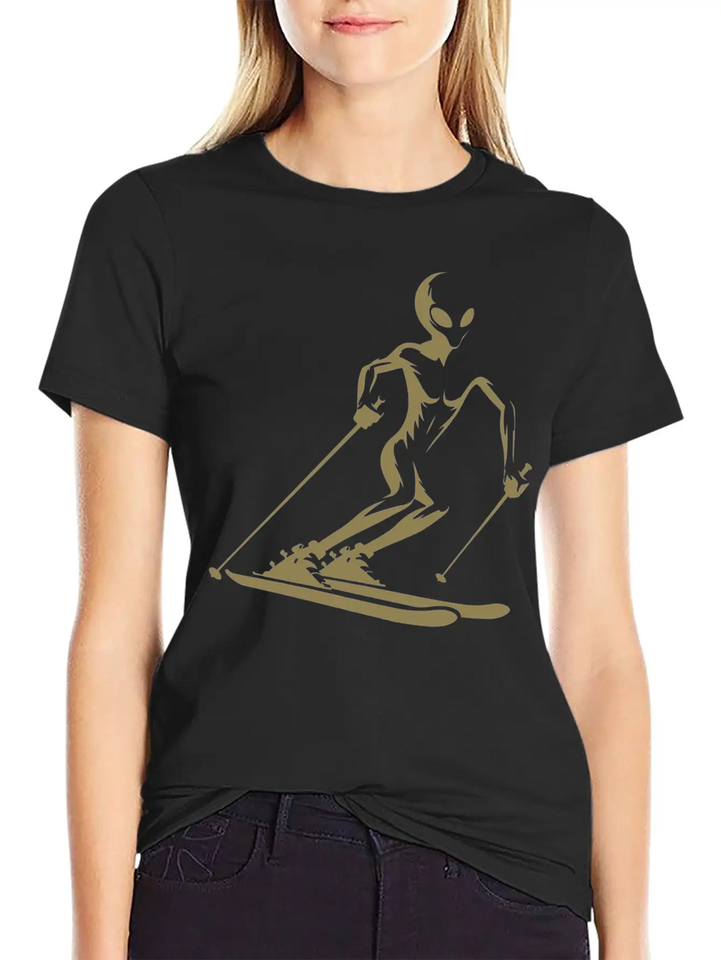 Alien Skier Silhouette For Minimalist Winter Sport Breathable Graphic T-Shirt – Perfect For Casual Days