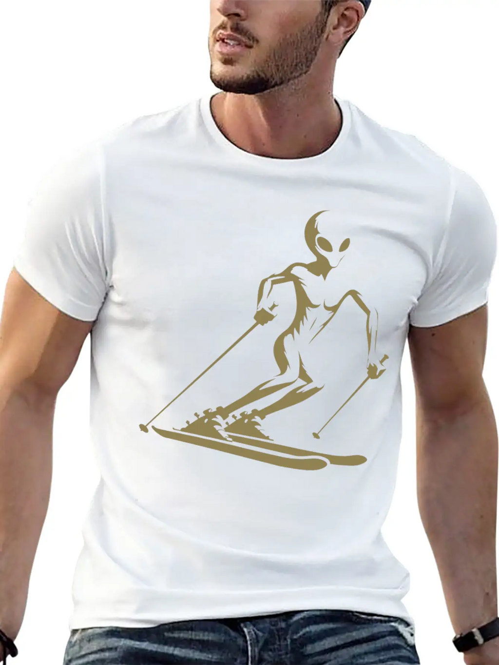 Alien Skier Silhouette For Minimalist Winter Sport Breathable Graphic T-Shirt – Perfect For Casual Days