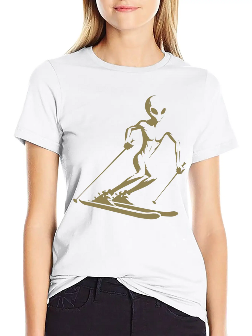 Alien Skier Silhouette For Minimalist Winter Sport Breathable Graphic T-Shirt – Perfect For Casual Days