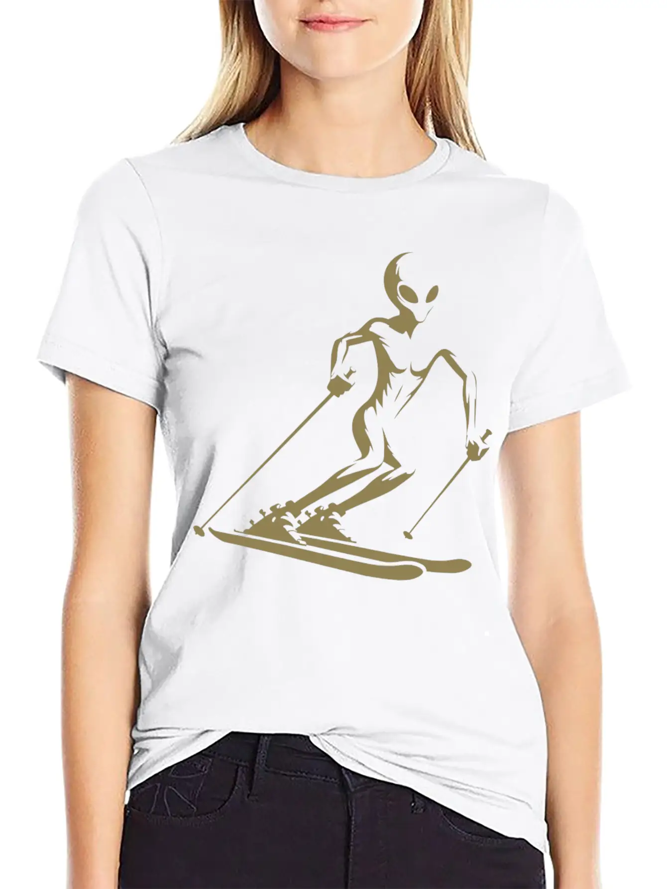 Alien Skier Silhouette For Minimalist Winter Sport Breathable Graphic T-Shirt – Perfect For Casual Days