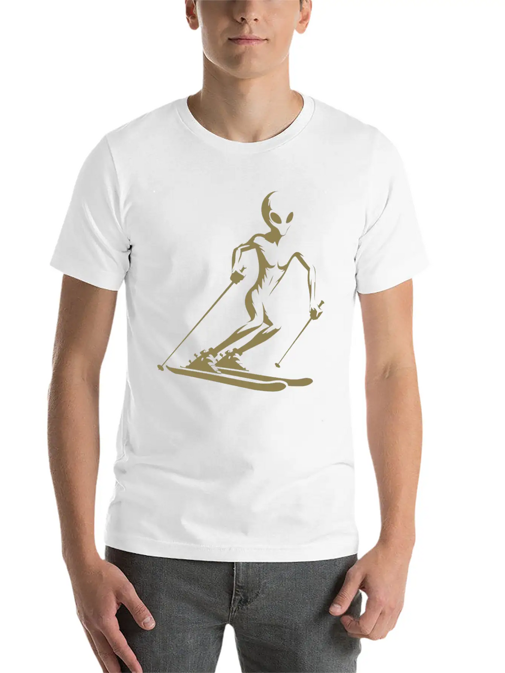 Alien Skier Silhouette For Minimalist Winter Sport Breathable Graphic T-Shirt – Perfect For Casual Days
