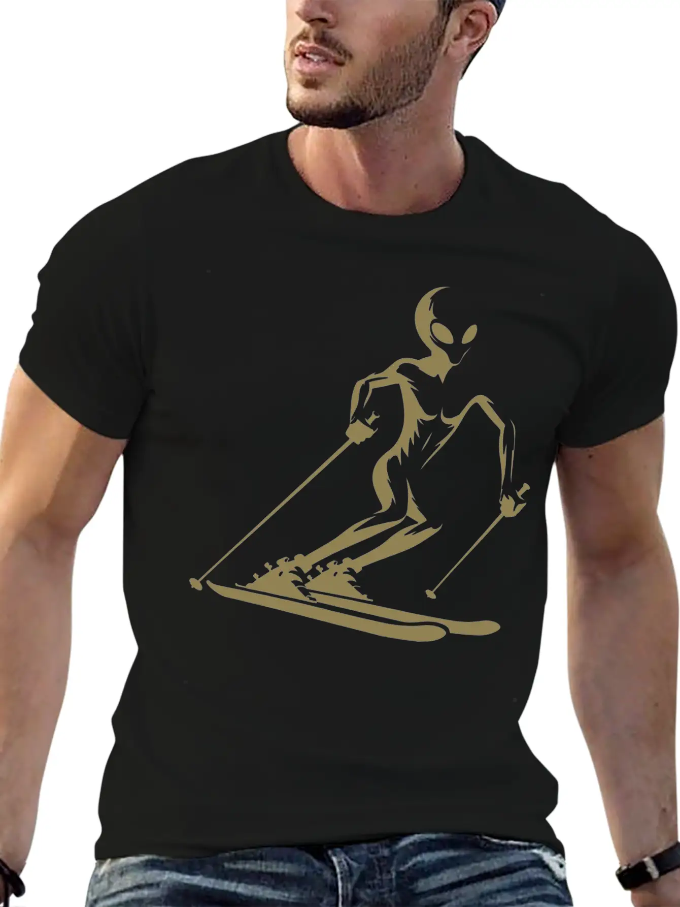 Alien Skier Silhouette For Minimalist Winter Sport Breathable Graphic T-Shirt – Perfect For Casual Days