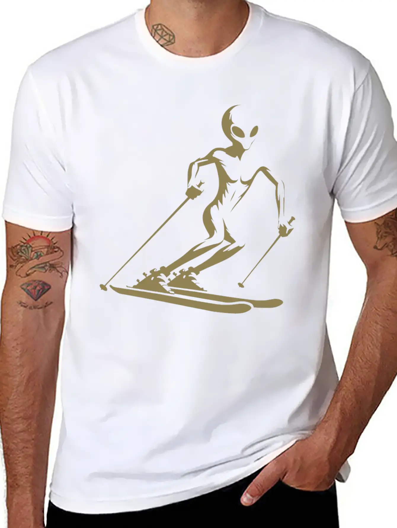 Alien Skier Silhouette For Minimalist Winter Sport Breathable Graphic T-Shirt – Perfect For Casual Days