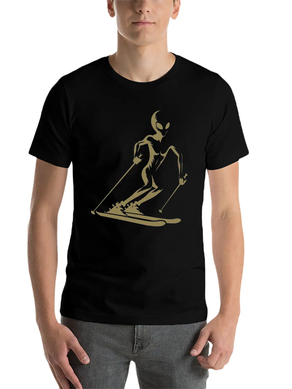Alien Skier Silhouette For Minimalist Winter Sport Breathable Graphic T-Shirt – Perfect For Casual Days