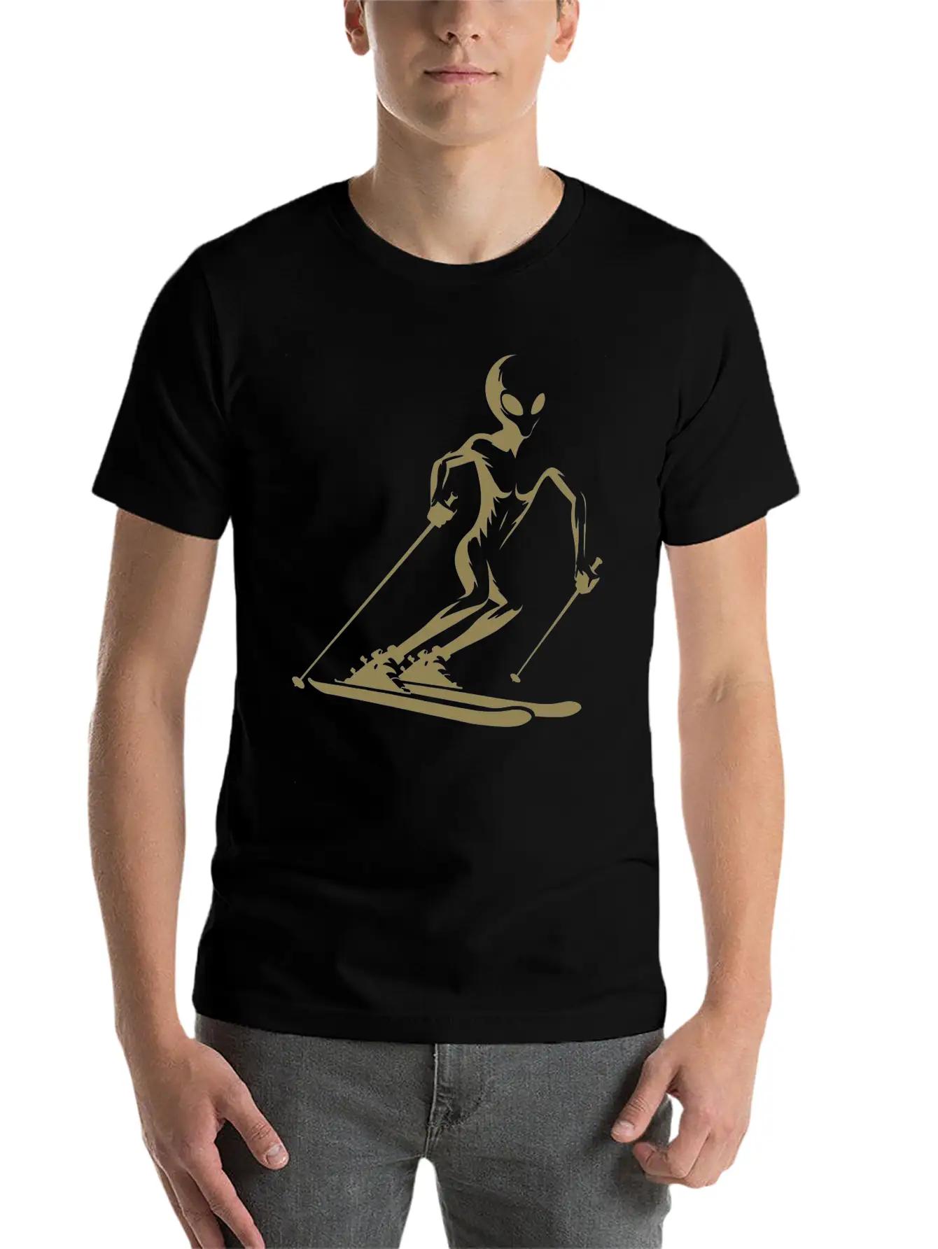Alien Skier Silhouette For Minimalist Winter Sport Breathable Graphic T-Shirt – Perfect For Casual Days
