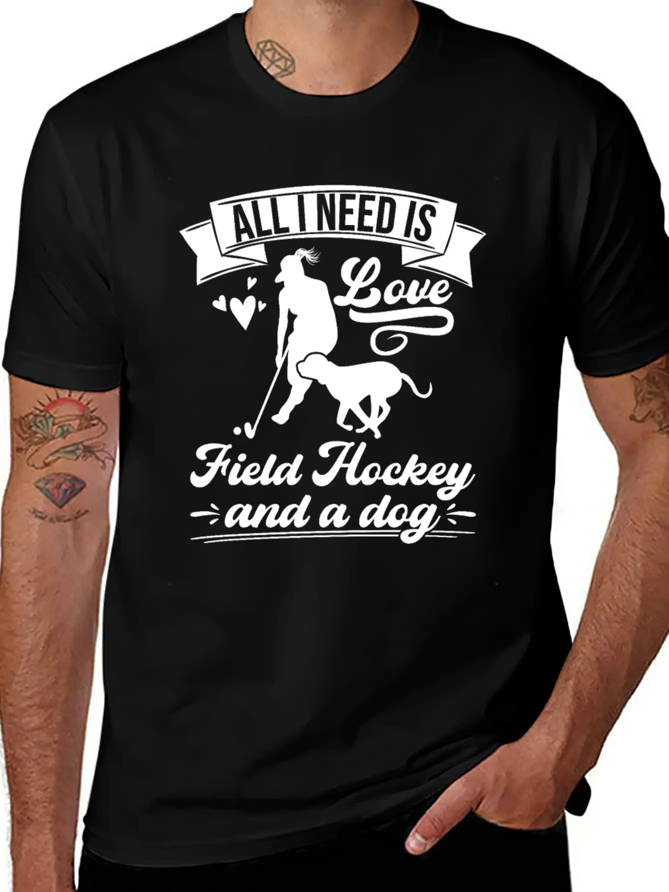 All I Need Love Field Hockey And A Dog Basic Graphic T-Shirt – Daily Comfort In Soft Cotton