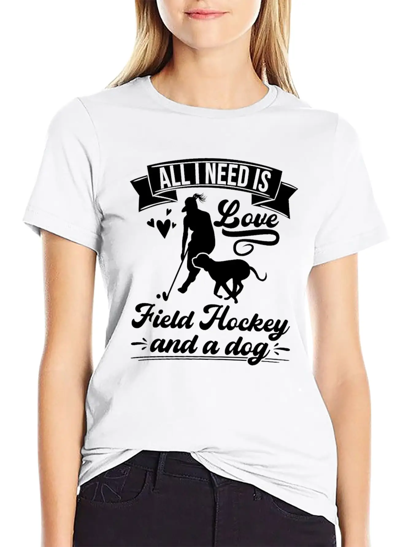 All I Need Love Field Hockey And A Dog Basic Graphic T-Shirt – Daily Comfort In Soft Cotton