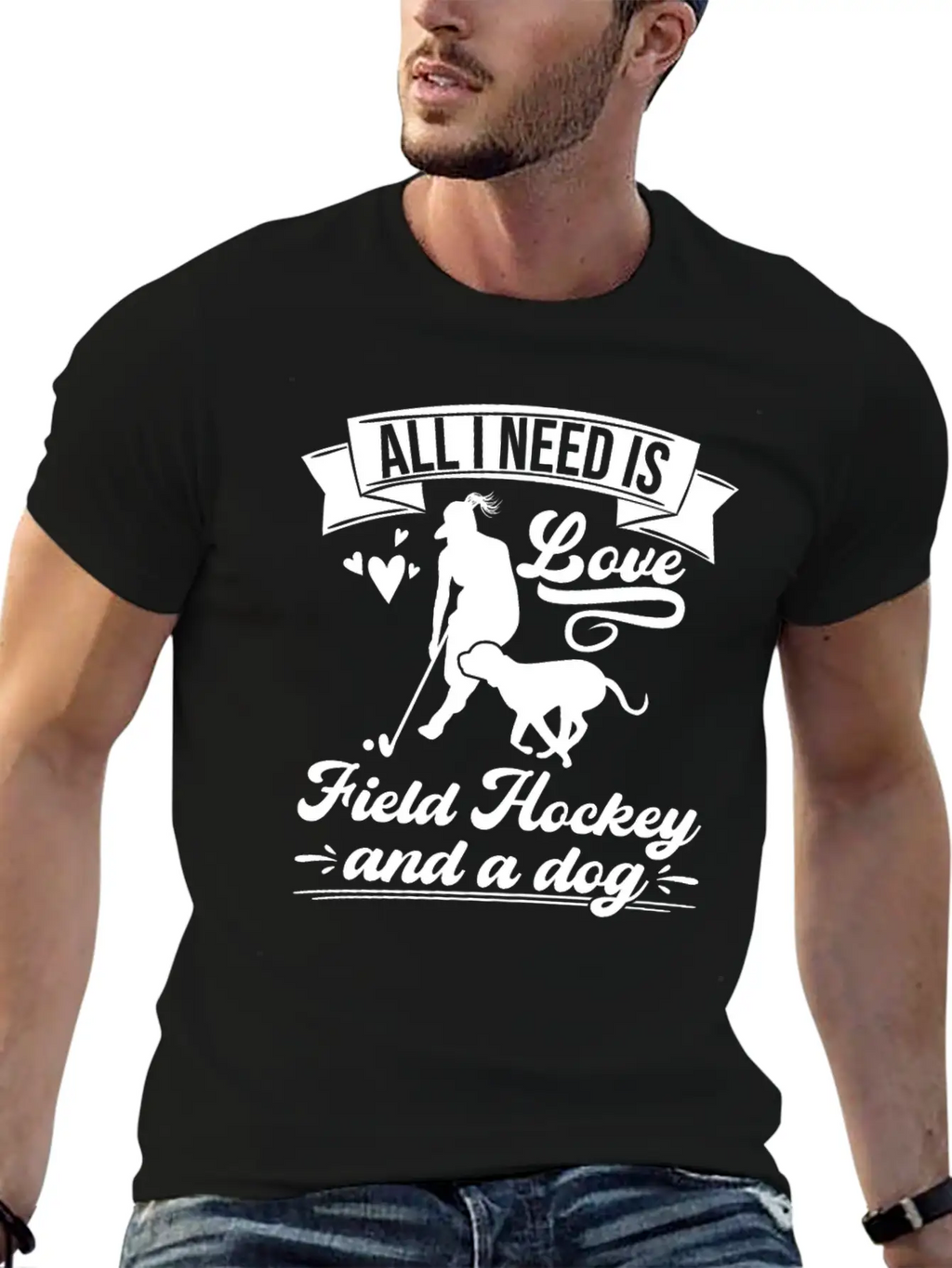 All I Need Love Field Hockey And A Dog Basic Graphic T-Shirt – Daily Comfort In Soft Cotton