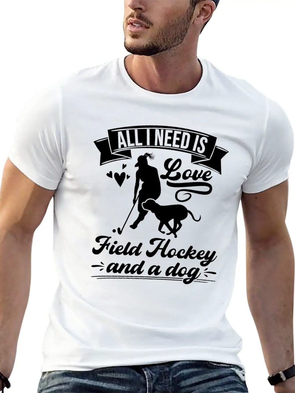 All I Need Love Field Hockey And A Dog Basic Graphic T-Shirt – Daily Comfort In Soft Cotton