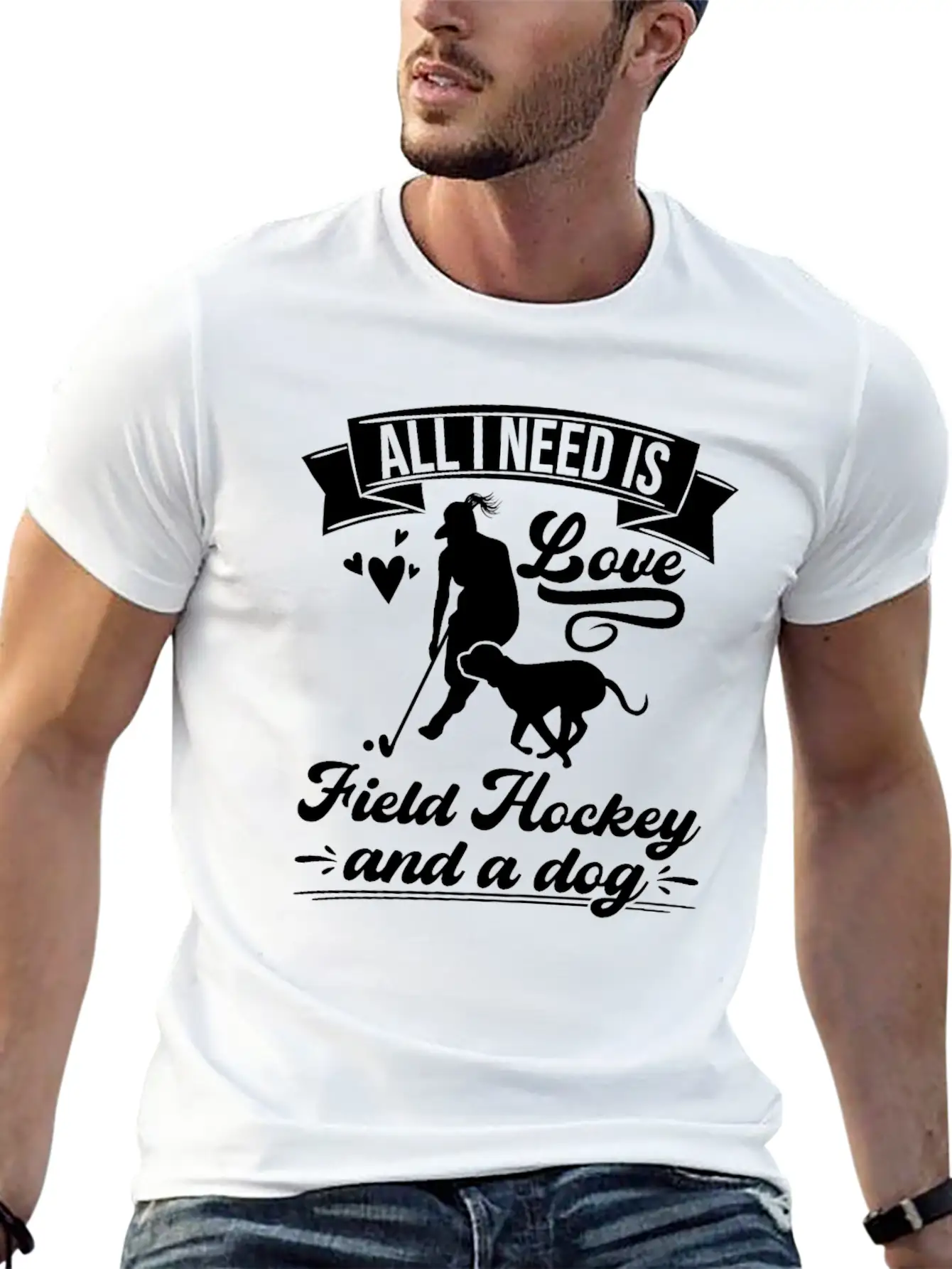 All I Need Love Field Hockey And A Dog Basic Graphic T-Shirt – Daily Comfort In Soft Cotton