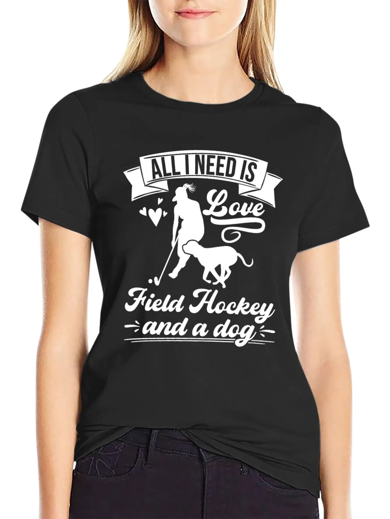 All I Need Love Field Hockey And A Dog Basic Graphic T-Shirt – Daily Comfort In Soft Cotton