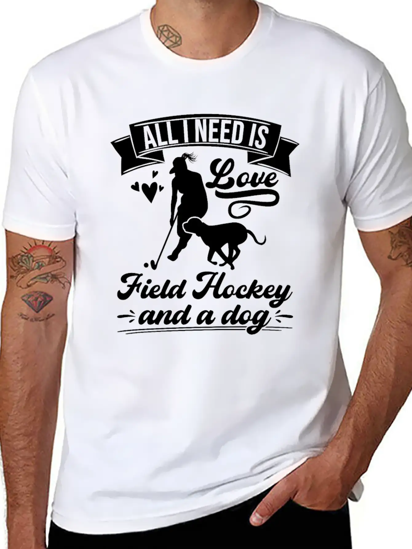 All I Need Love Field Hockey And A Dog Basic Graphic T-Shirt – Daily Comfort In Soft Cotton