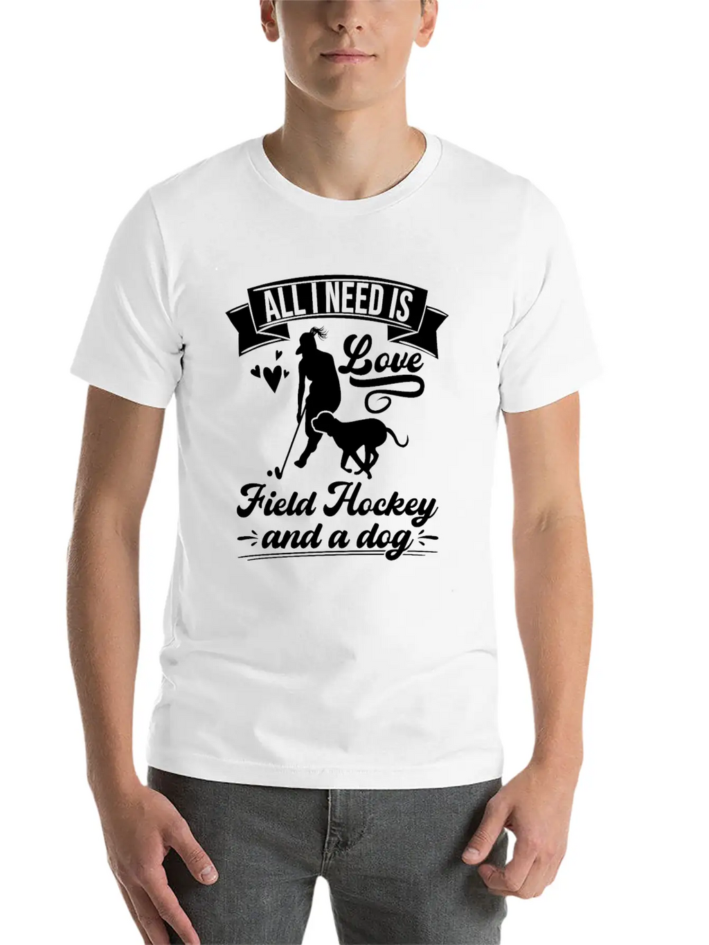 All I Need Love Field Hockey And A Dog Basic Graphic T-Shirt – Daily Comfort In Soft Cotton