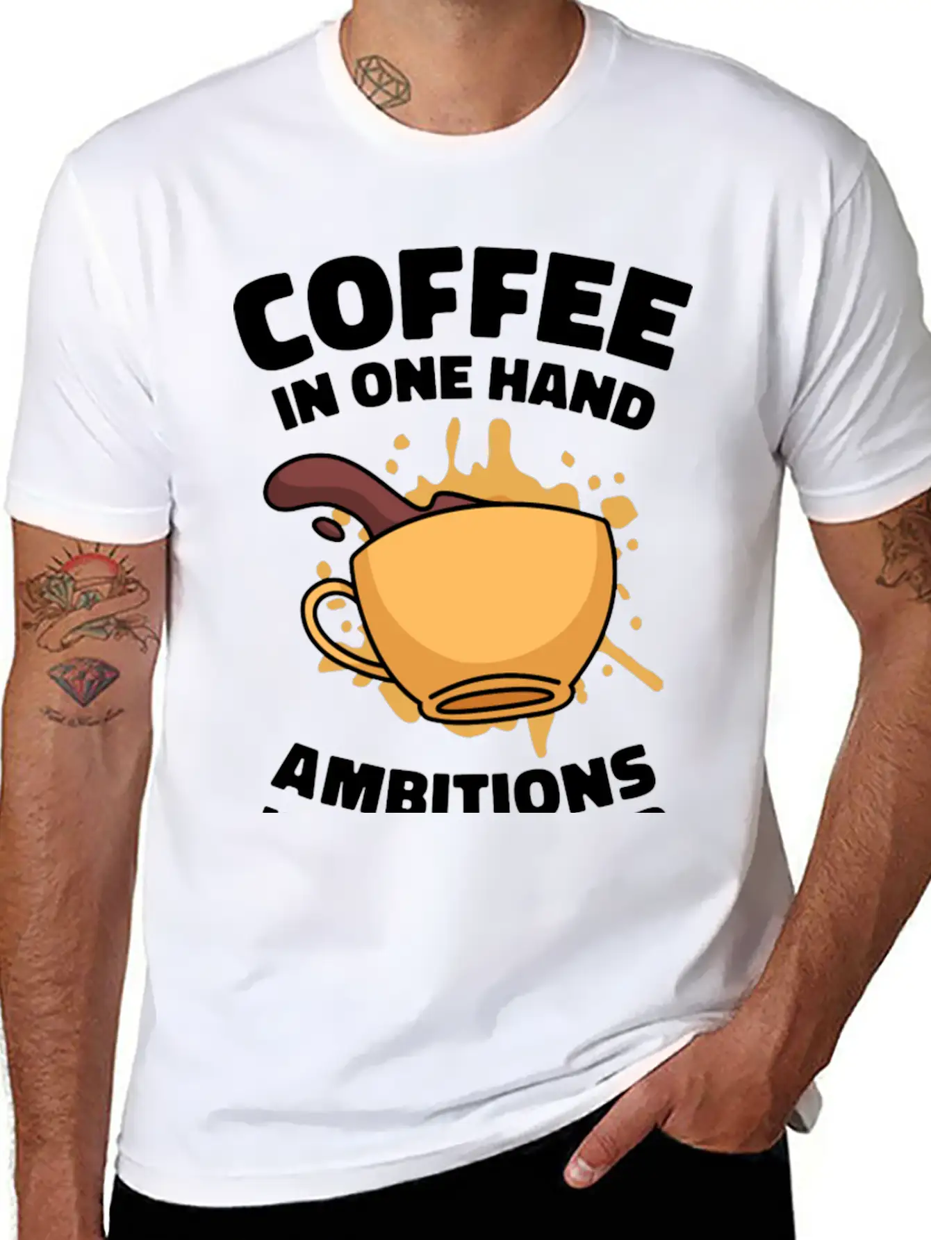 Ambition Goal Coffee Lovers Motivational Quotes Breathable Soft Cotton T-Shirt – Timeless Casual Look