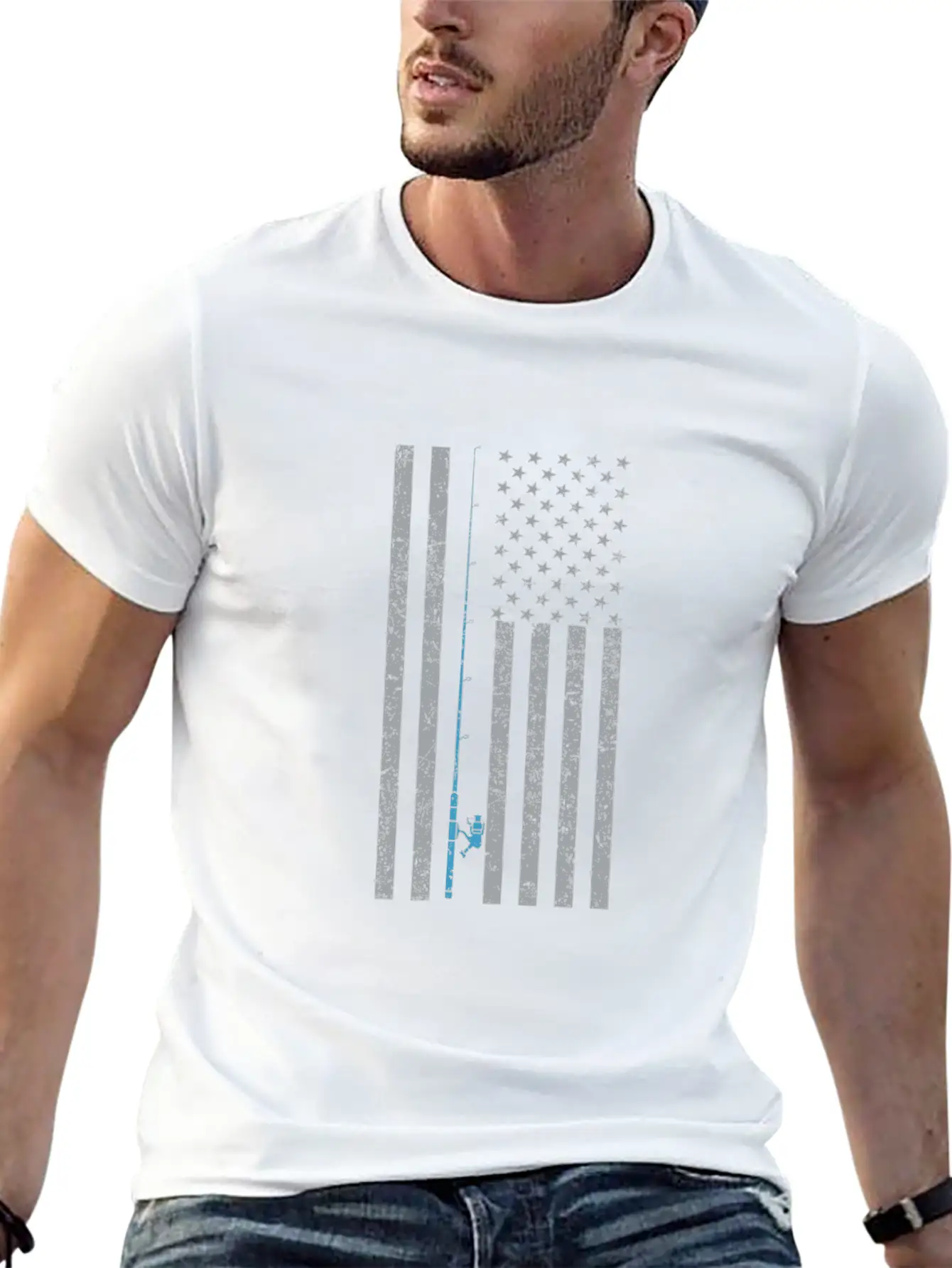 American Flag Fishing Vintage T Shirt Design Breathable Soft Cotton T-Shirt – Timeless Casual Look