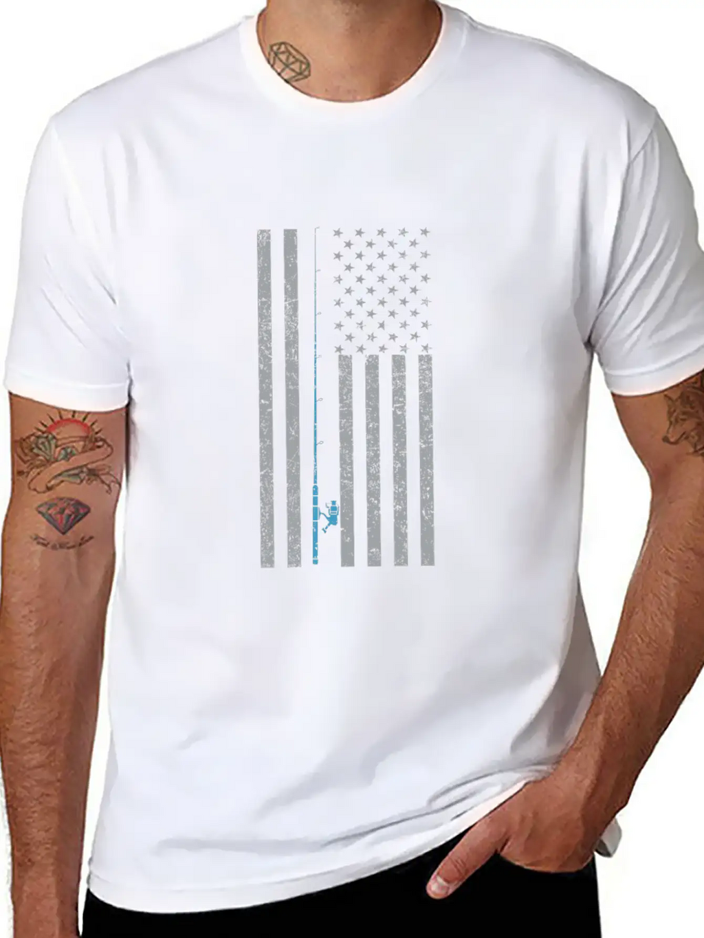 American Flag Fishing Vintage T Shirt Design Breathable Soft Cotton T-Shirt – Timeless Casual Look