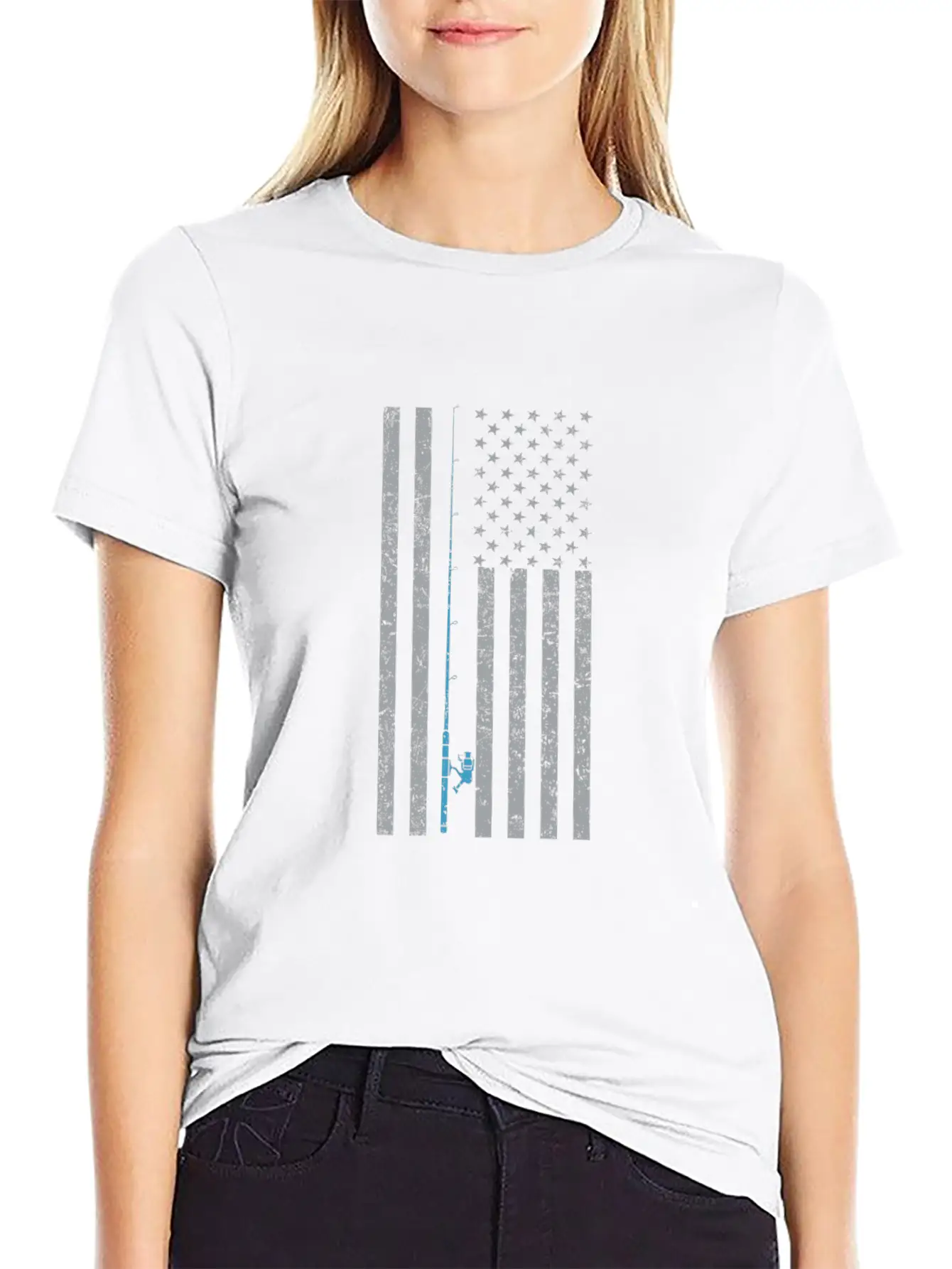 American Flag Fishing Vintage T Shirt Design Breathable Soft Cotton T-Shirt – Timeless Casual Look