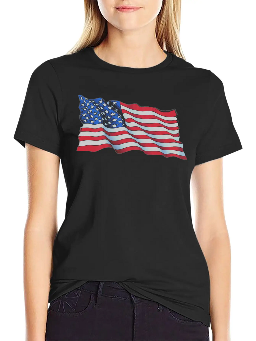 American Flag In Wind Breathable Soft Cotton T-Shirt – Timeless Casual Look