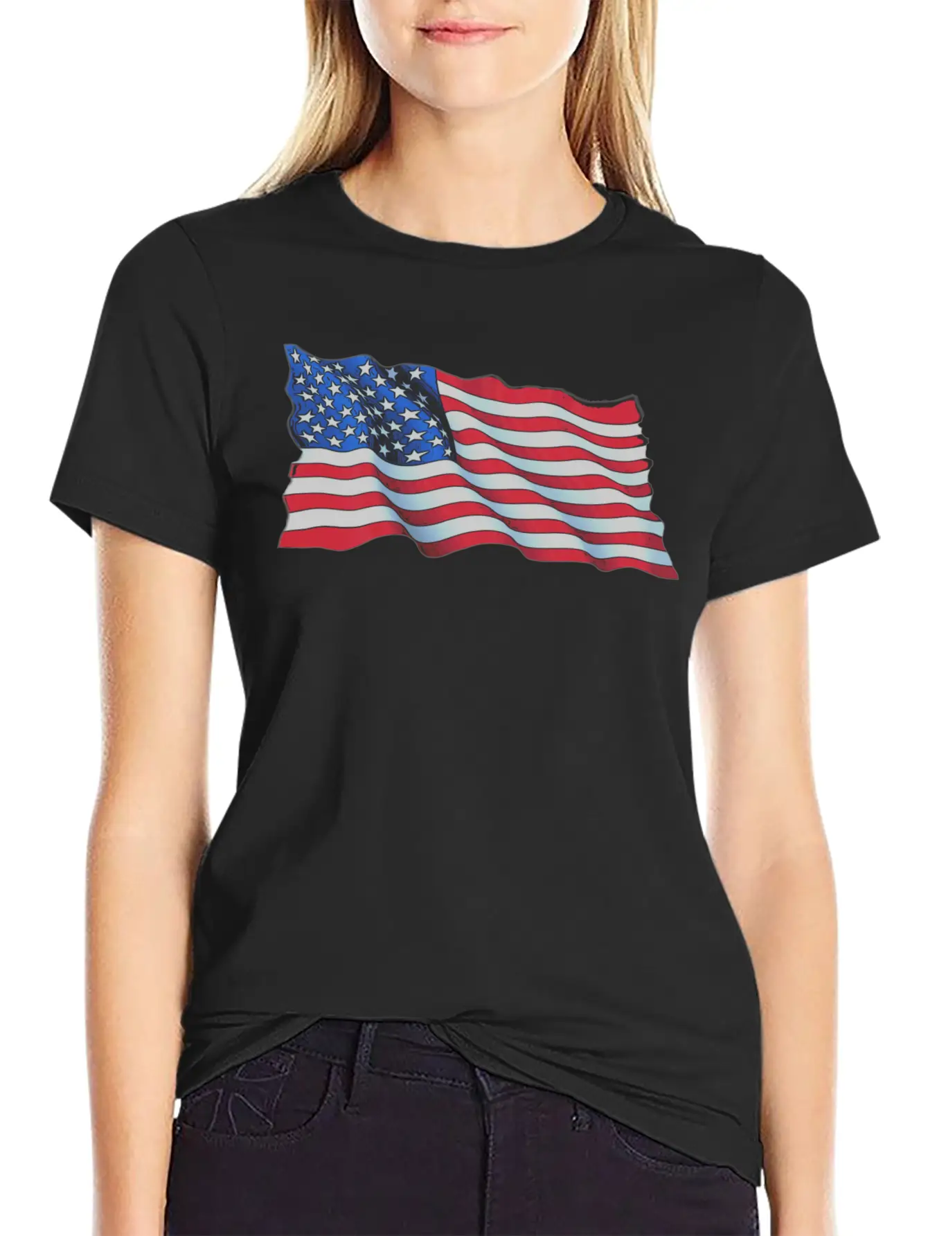 American Flag In Wind Breathable Soft Cotton T-Shirt – Timeless Casual Look