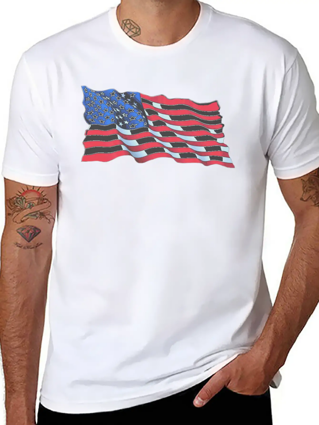 American Flag In Wind Breathable Soft Cotton T-Shirt – Timeless Casual Look