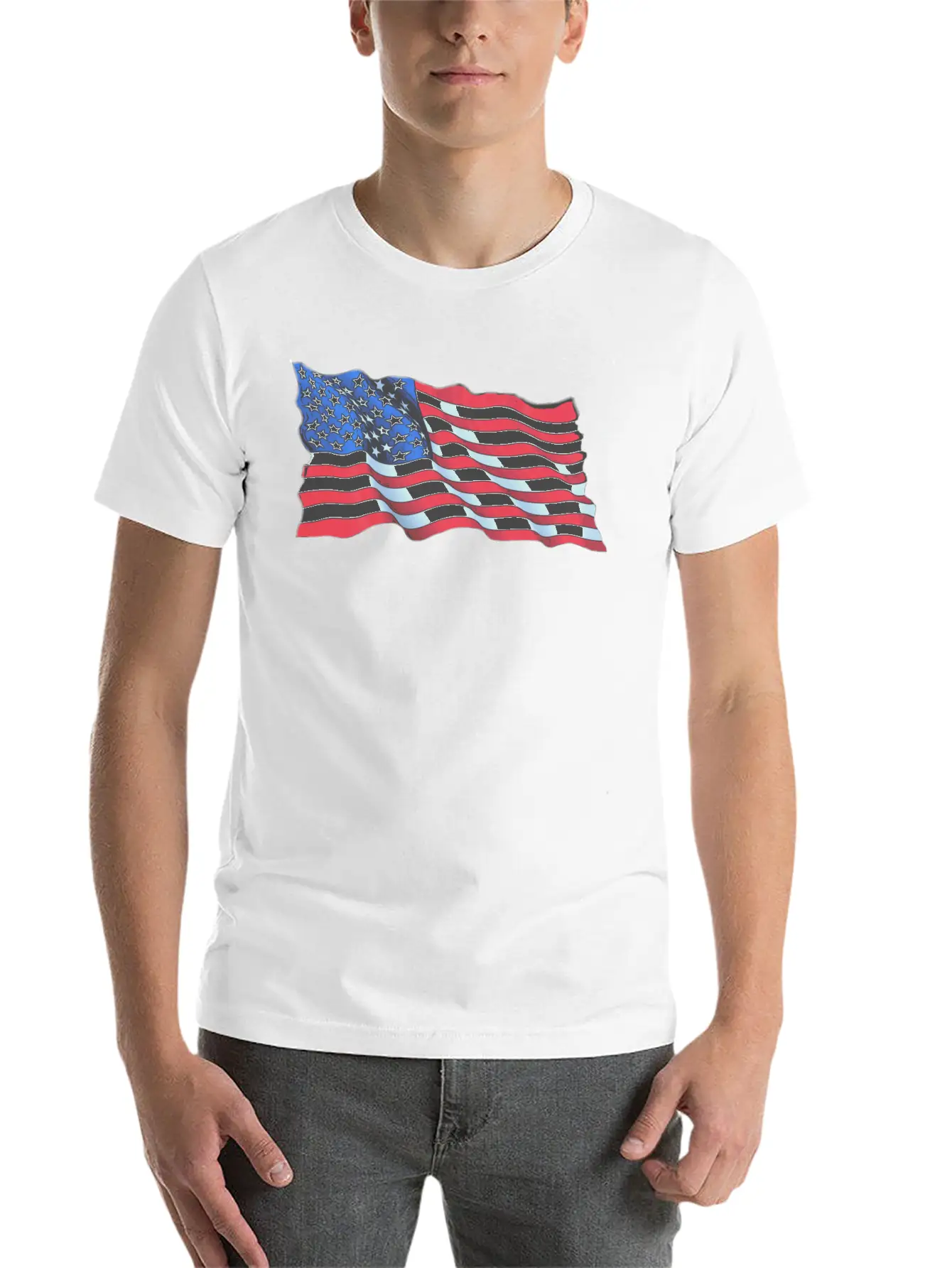 American Flag In Wind Breathable Soft Cotton T-Shirt – Timeless Casual Look