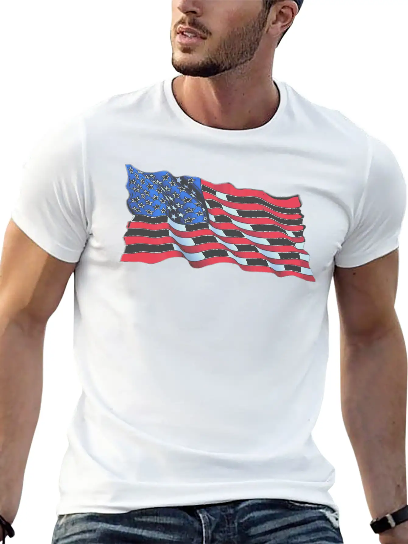 American Flag In Wind Breathable Soft Cotton T-Shirt – Timeless Casual Look