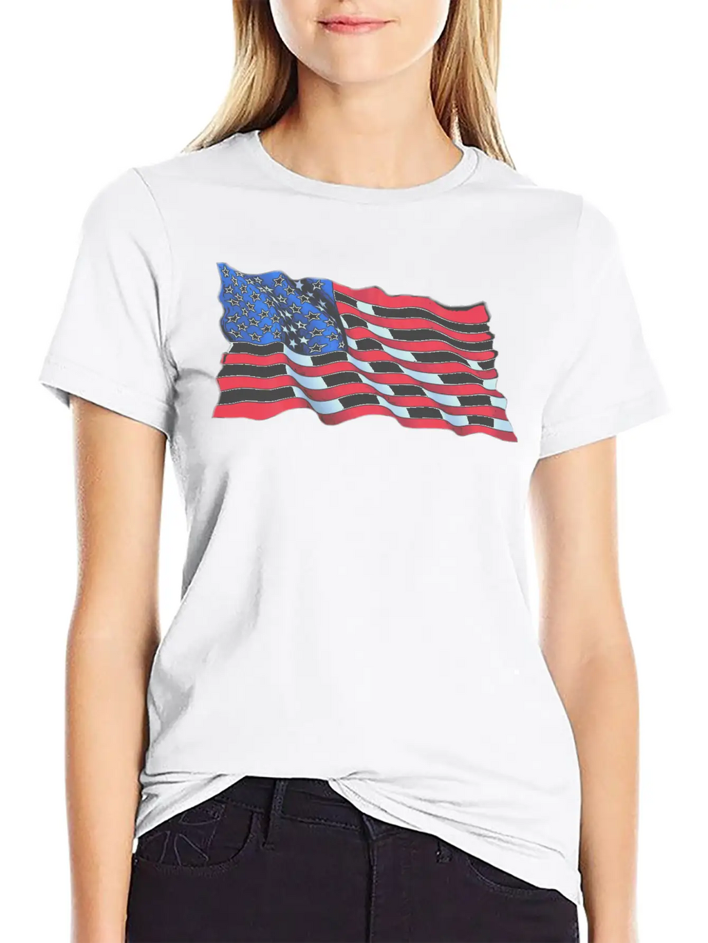American Flag In Wind Breathable Soft Cotton T-Shirt – Timeless Casual Look