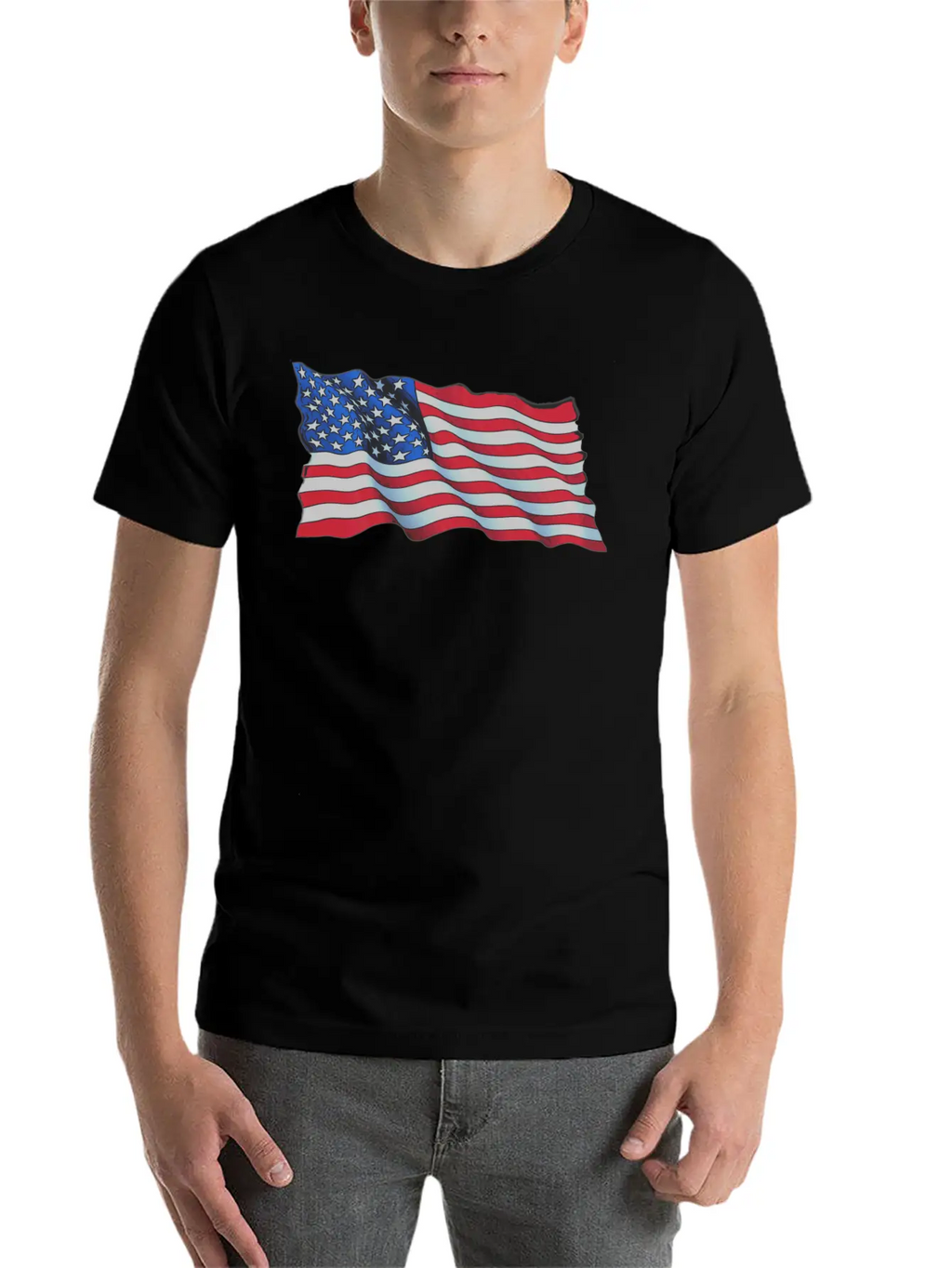 American Flag In Wind Breathable Soft Cotton T-Shirt – Timeless Casual Look