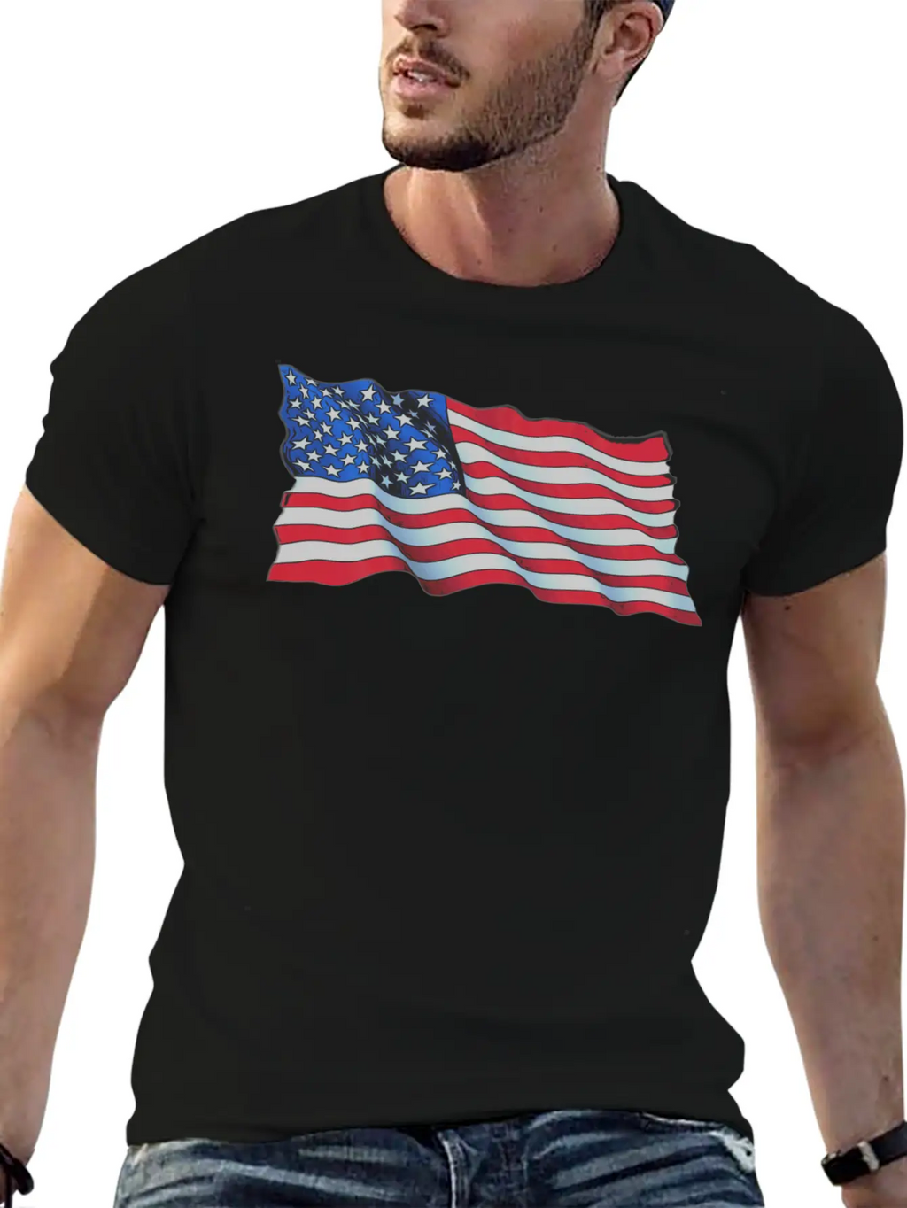 American Flag In Wind Breathable Soft Cotton T-Shirt – Timeless Casual Look