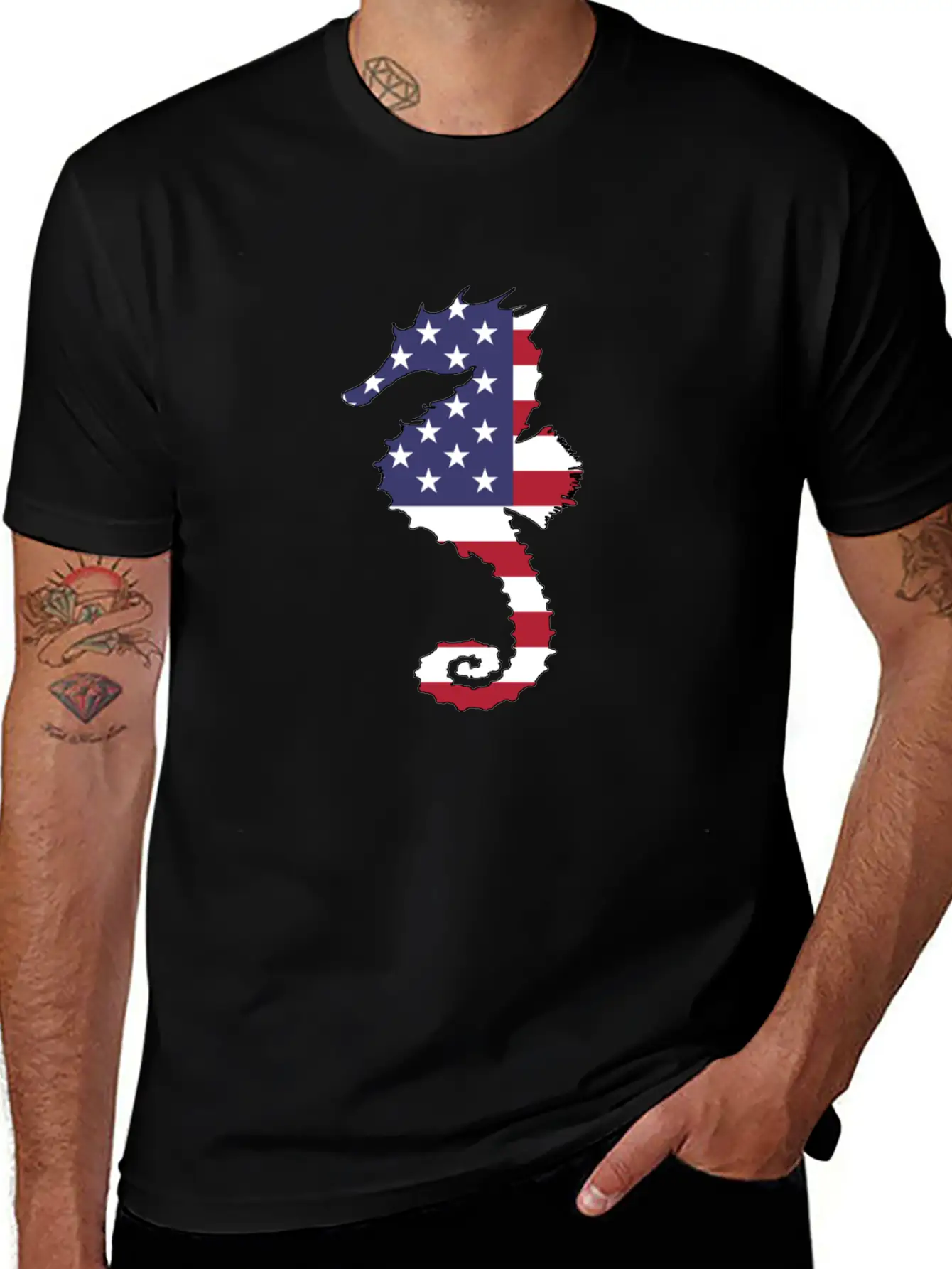 American Flag - Seahorse Relaxed Everyday Tee – Lightweight And Durable Cotton