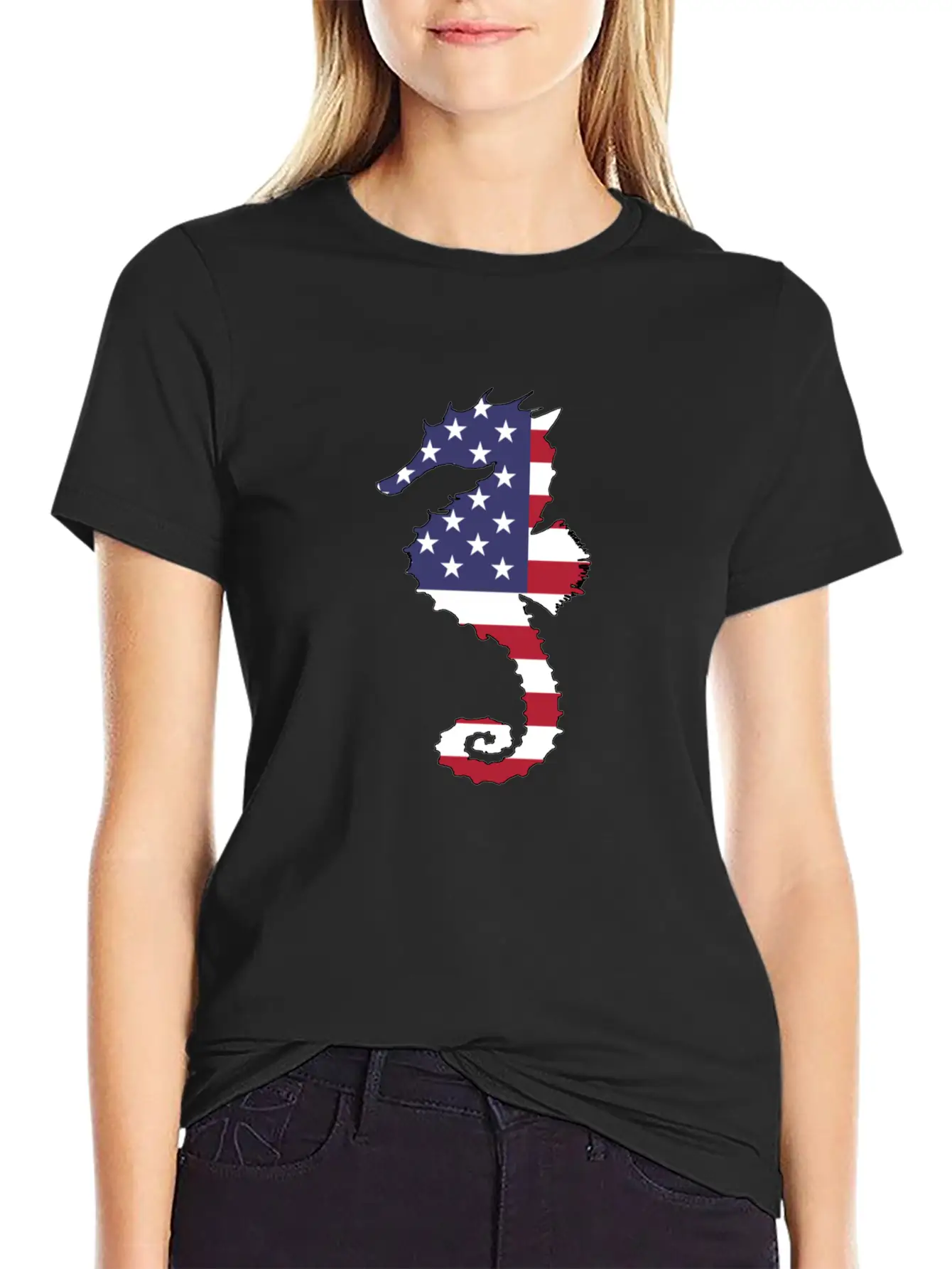 American Flag - Seahorse Relaxed Everyday Tee – Lightweight And Durable Cotton